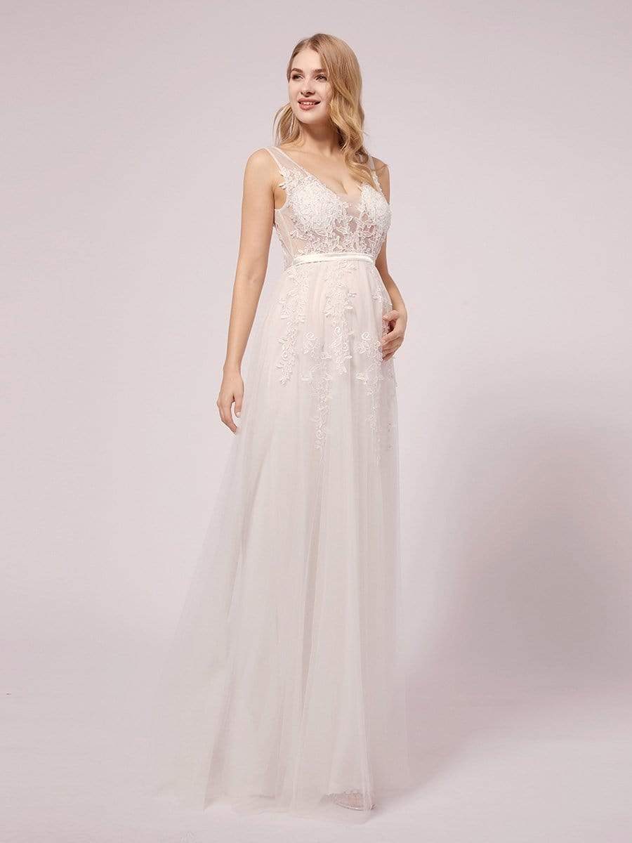 COLOR=White | Sexy See through Applique Tulle Maternity Dresses-White 1 COLOR=White | Sexy See through Applique Tulle Maternity Dresses-White 1