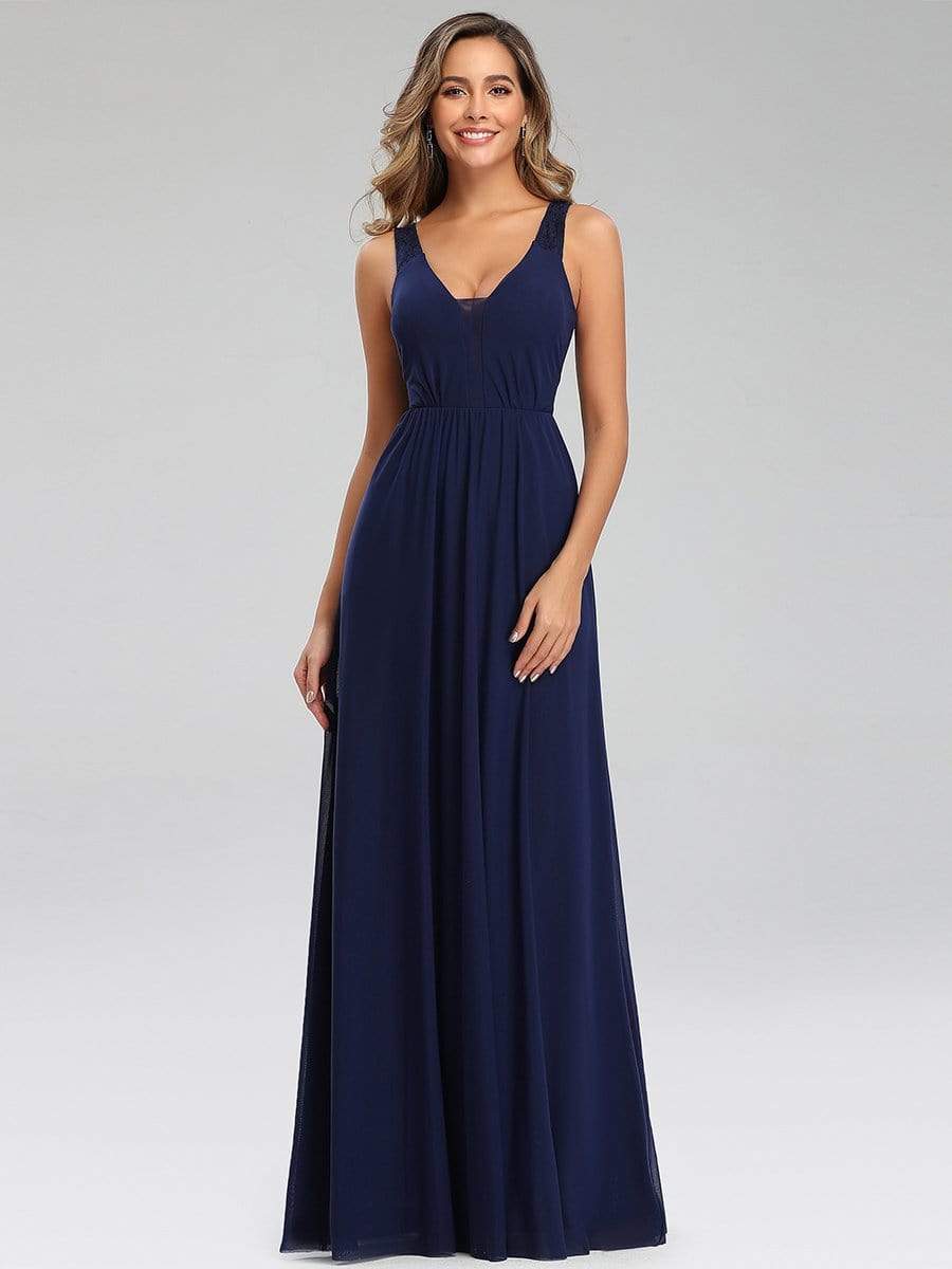 Color=Navy Blue | Lace & Chiffon Long Formal Maxi Dress-Navy Blue 1 Color=Navy Blue | Lace & Chiffon Long Formal Maxi Dress-Navy Blue 1