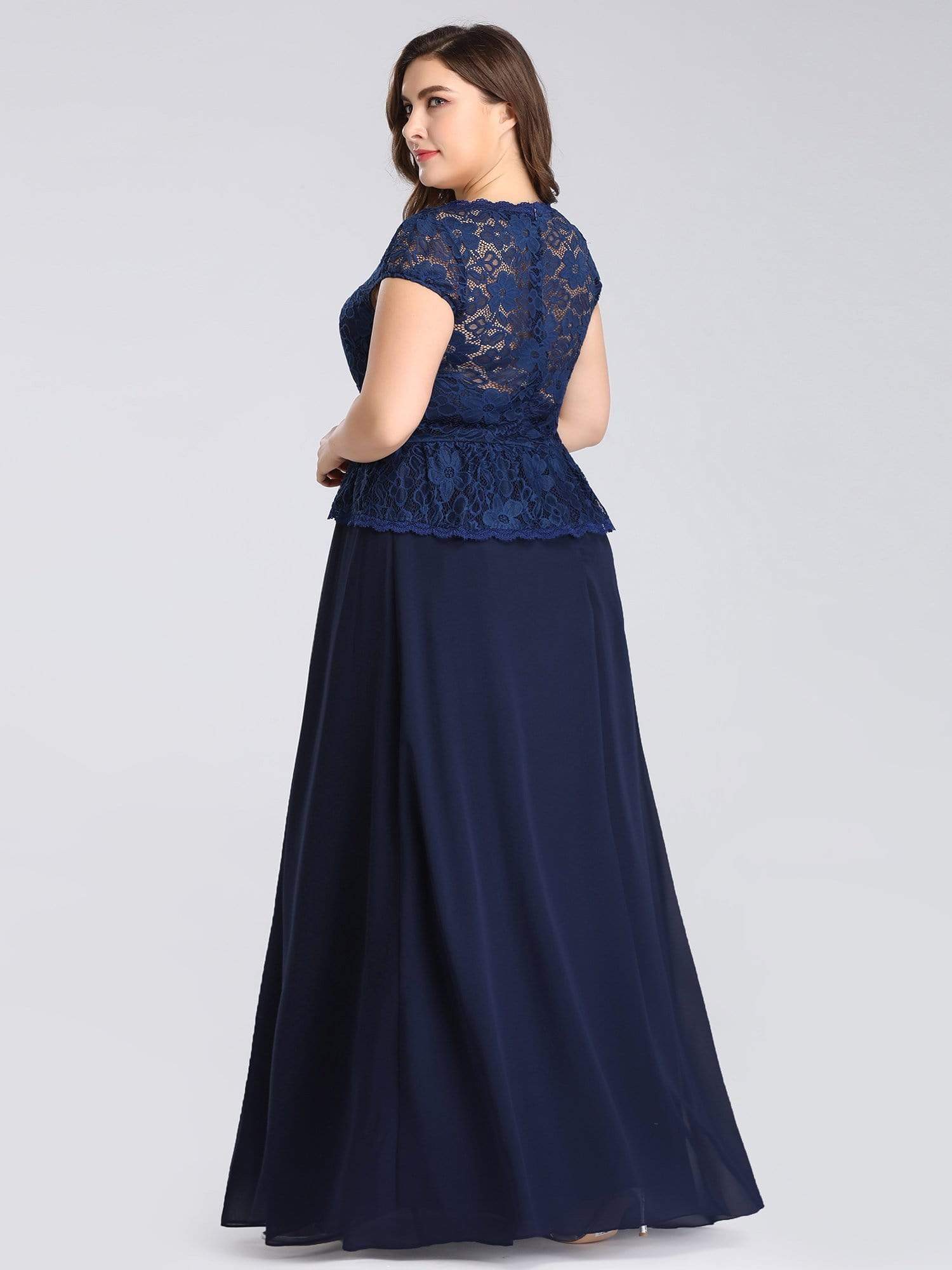Color=Navy Blue | Long Navy Blue Evening Dress With Lace Bodice-Navy Blue 2 Color=Navy Blue | Long Navy Blue Evening Dress With Lace Bodice-Navy Blue 2