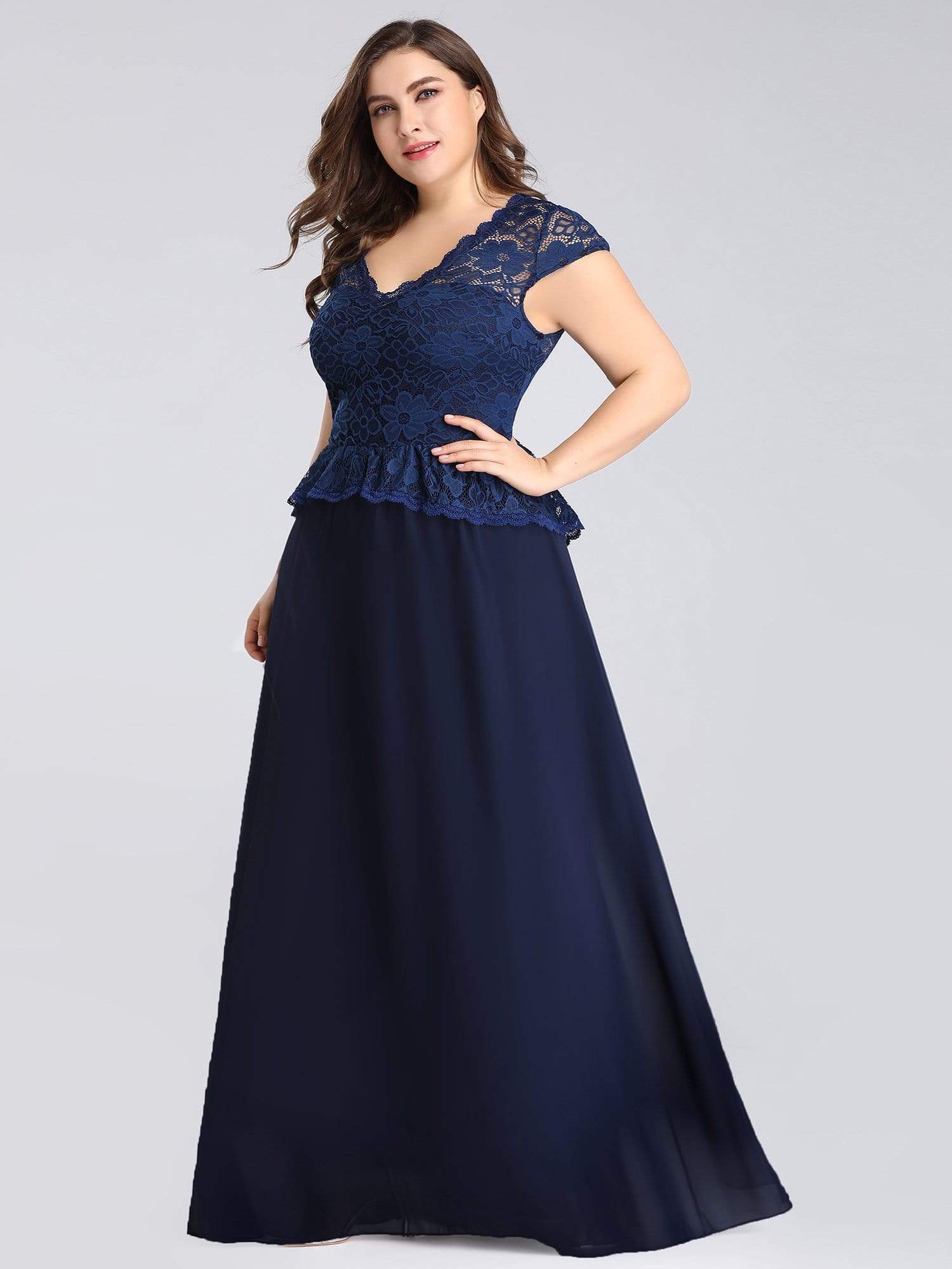 Color=Navy Blue | Long Navy Blue Evening Dress With Lace Bodice-Navy Blue 4 Color=Navy Blue | Long Navy Blue Evening Dress With Lace Bodice-Navy Blue 4