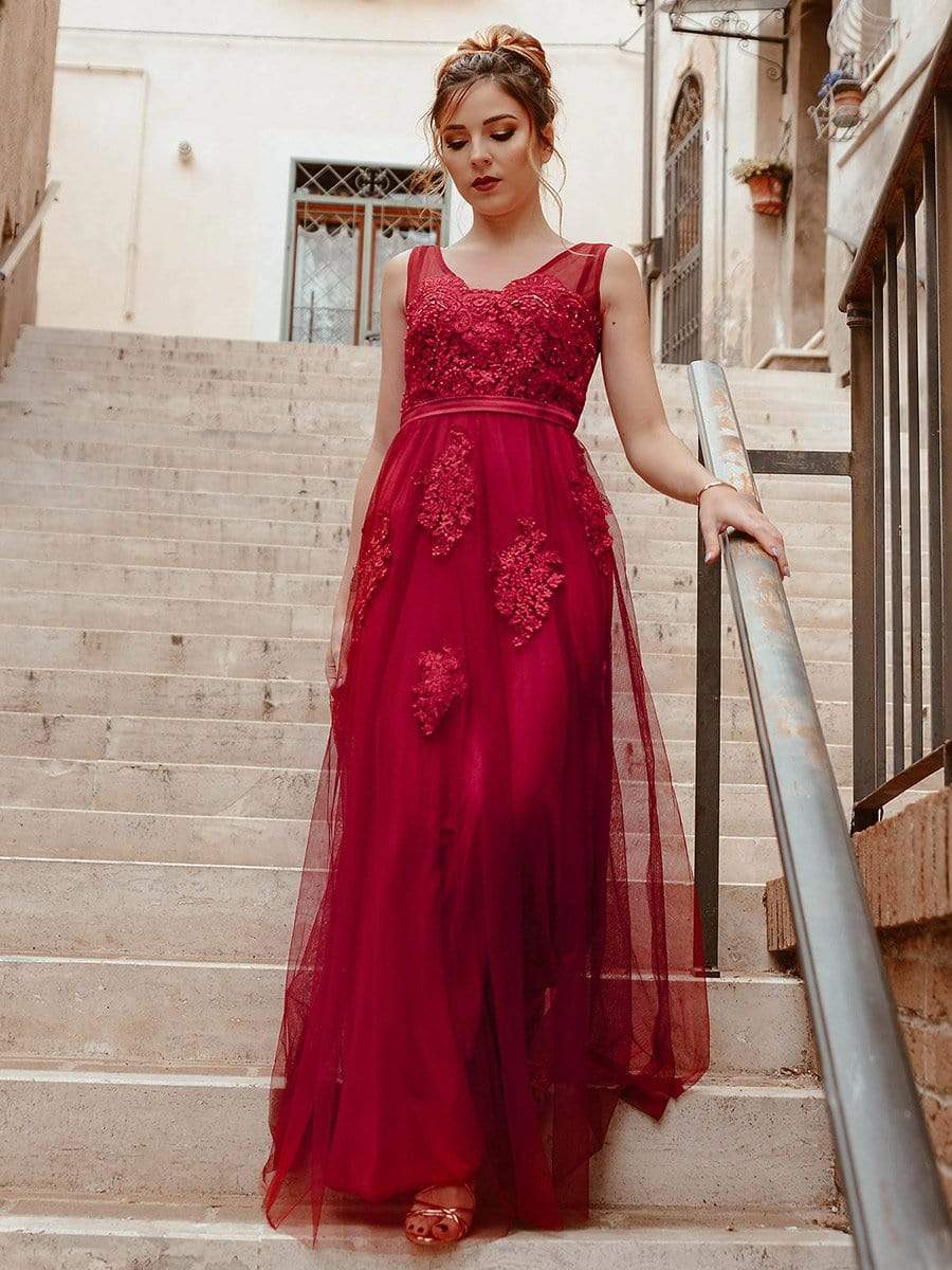 COLOR=Burgundy | Women Elegant V Neck Sleeveless Lace Evening Cocktail Party Dresses-Burgundy 7 COLOR=Burgundy | Women Elegant V Neck Sleeveless Lace Evening Cocktail Party Dresses-Burgundy 7