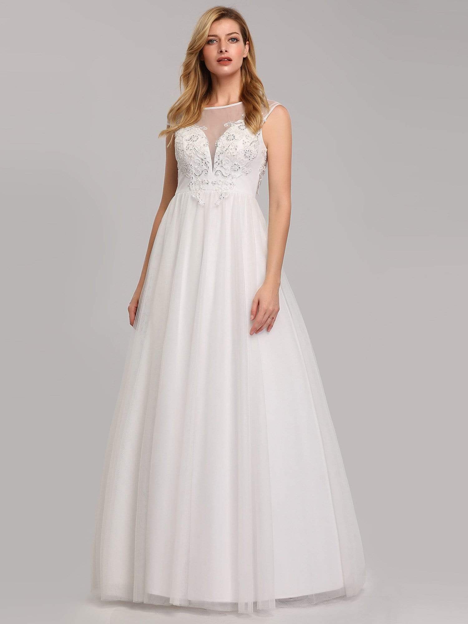 Color=Cream | Women'S A-Line Illusion V-Neck Evening Party Maxi Dress-Cream 3 Color=Cream | Women'S A-Line Illusion V-Neck Evening Party Maxi Dress-Cream 3
