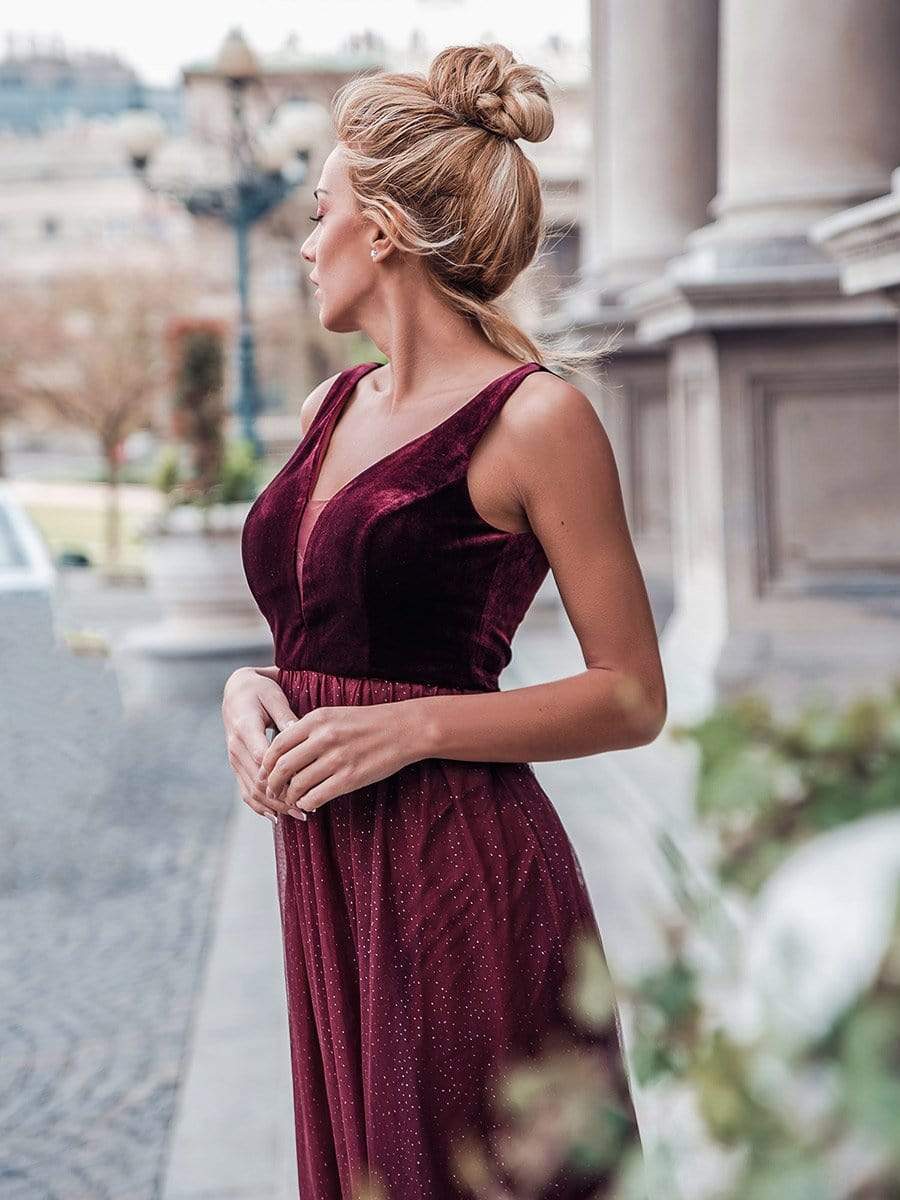 COLOR=Burgundy | Shimmery Floor Length Burgundy Prom Dress-Burgundy 2 COLOR=Burgundy | Shimmery Floor Length Burgundy Prom Dress-Burgundy 2