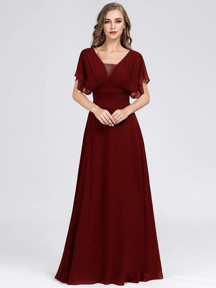 COLOR=Burgundy | Women'S A-Line Empire Waist Evening Party Maxi Dress-Burgundy 5