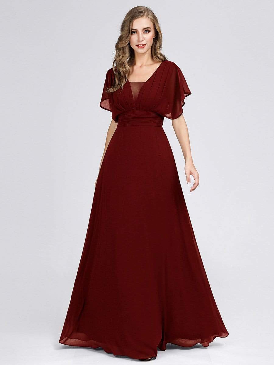 COLOR=Burgundy | Women'S A-Line Empire Waist Evening Party Maxi Dress-Burgundy 3 COLOR=Burgundy | Women'S A-Line Empire Waist Evening Party Maxi Dress-Burgundy 3