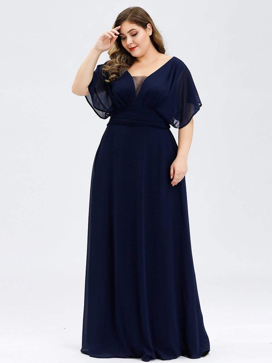 COLOR=Navy Blue | Plus Size Women'S A-Line Empire Waist Evening Party Maxi Dress-Navy Blue 4 COLOR=Navy Blue | Plus Size Women'S A-Line Empire Waist Evening Party Maxi Dress-Navy Blue 4