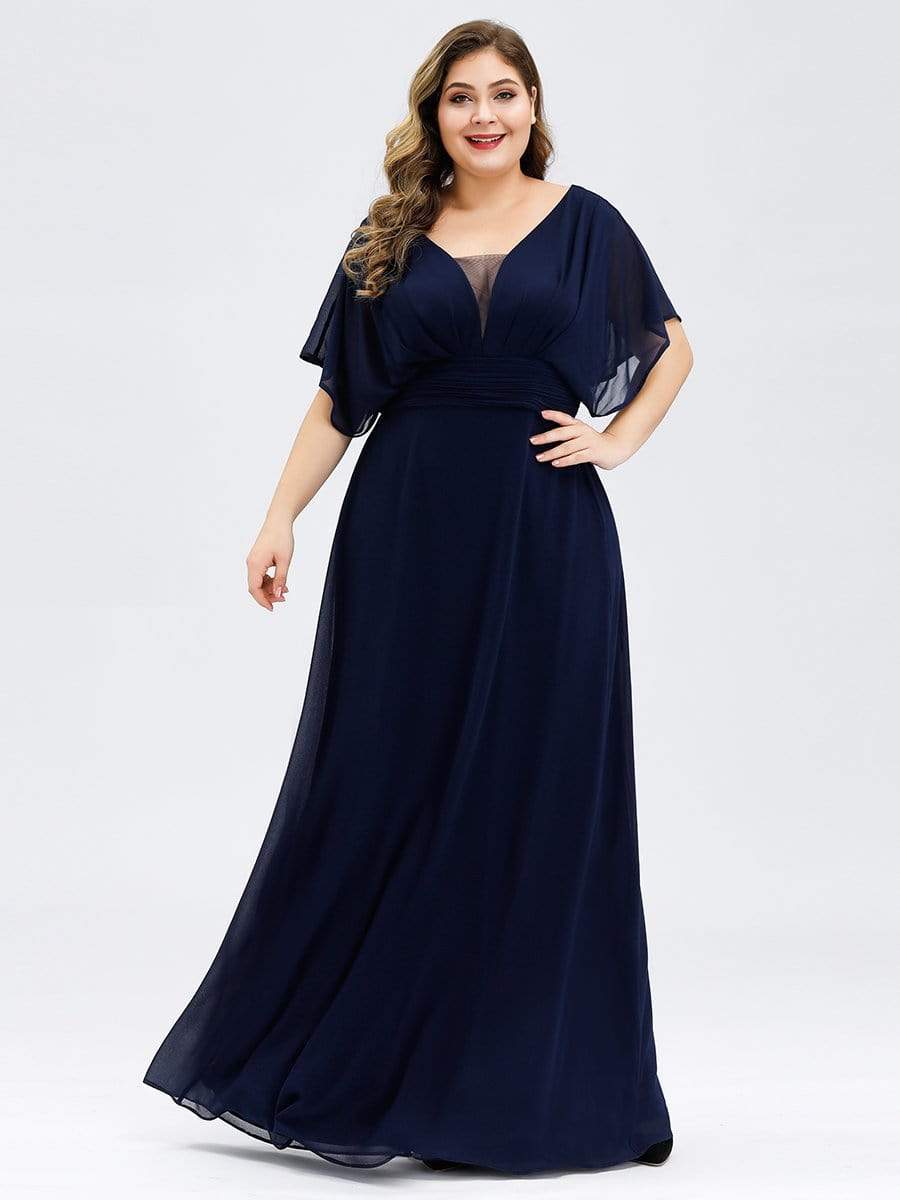 COLOR=Navy Blue | Plus Size Women'S A-Line Empire Waist Evening Party Maxi Dress-Navy Blue 1 COLOR=Navy Blue | Plus Size Women'S A-Line Empire Waist Evening Party Maxi Dress-Navy Blue 1
