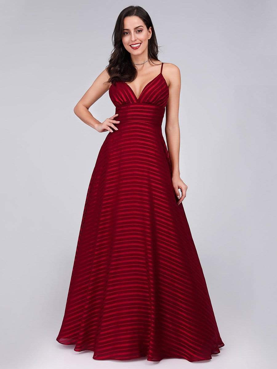 Color=Burgundy | Sexy V Neck Striped Chiffon Party Dress-Burgundy 4 Color=Burgundy | Sexy V Neck Striped Chiffon Party Dress-Burgundy 4