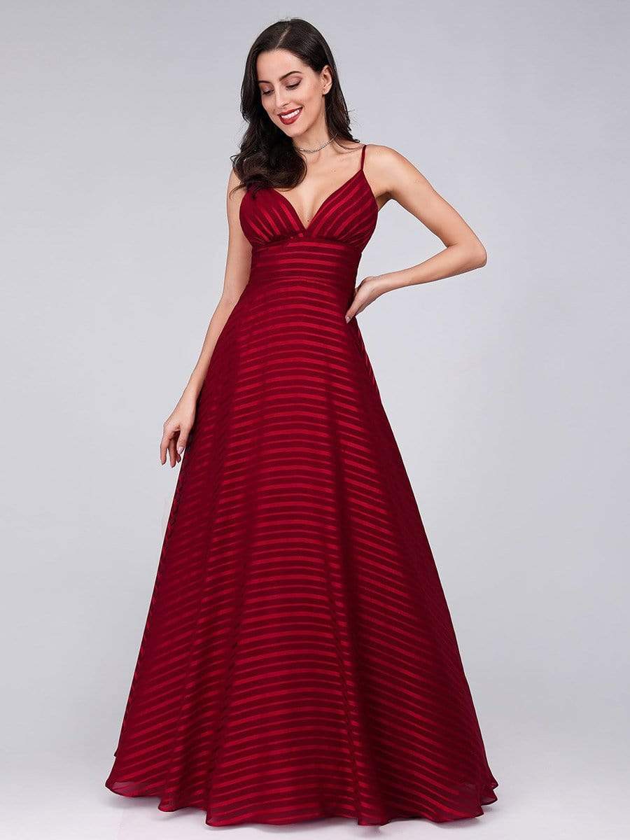 Color=Burgundy | Sexy V Neck Striped Chiffon Party Dress-Burgundy 1 Color=Burgundy | Sexy V Neck Striped Chiffon Party Dress-Burgundy 1