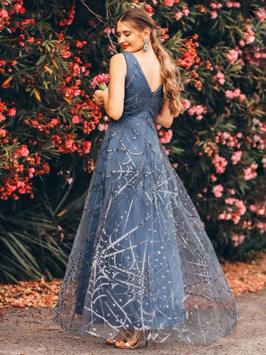 COLOR=Dark Lavender | Women'S A-Line Deep V-Neck Fit And Flare Evening Dresses-Dark Lavender 2 COLOR=Dark Lavender | Women'S A-Line Deep V-Neck Fit And Flare Evening Dresses-Dark Lavender 2