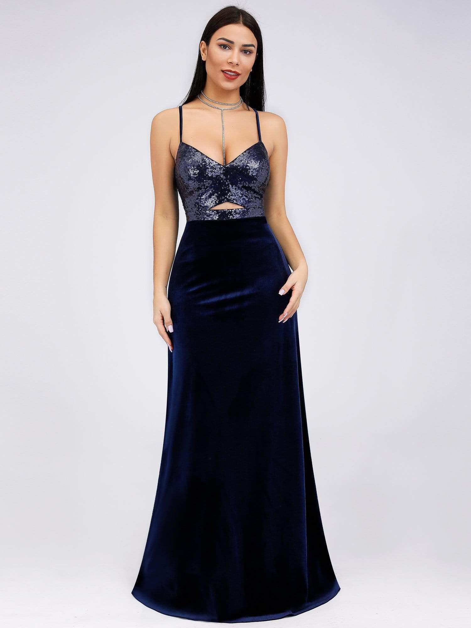 Color=Navy Blue | Women Fashion Paillette Sleeveless Long Evening Party Dress-Navy Blue 1 Color=Navy Blue | Women Fashion Paillette Sleeveless Long Evening Party Dress-Navy Blue 1