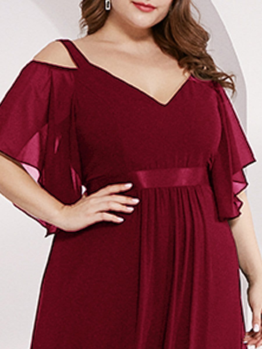 Color=Burgundy | Women'S Off Shoulder Floor Length Bridesmaid Dress With Ruffle Sleeves-Burgundy 3 Color=Burgundy | Women'S Off Shoulder Floor Length Bridesmaid Dress With Ruffle Sleeves-Burgundy 3