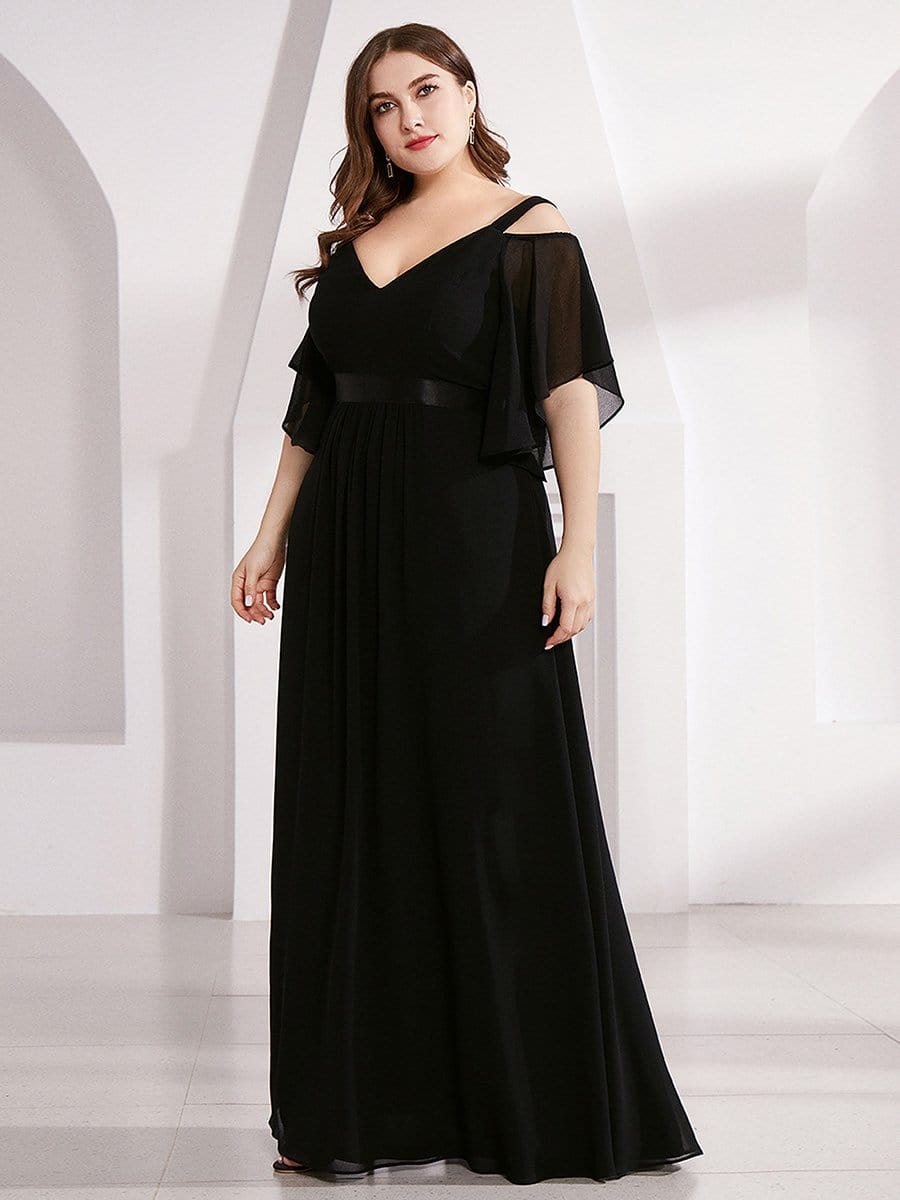 Color=Black | Women'S Off Shoulder Floor Length Bridesmaid Dress With Ruffle Sleeves-Black 4 Color=Black | Women'S Off Shoulder Floor Length Bridesmaid Dress With Ruffle Sleeves-Black 4