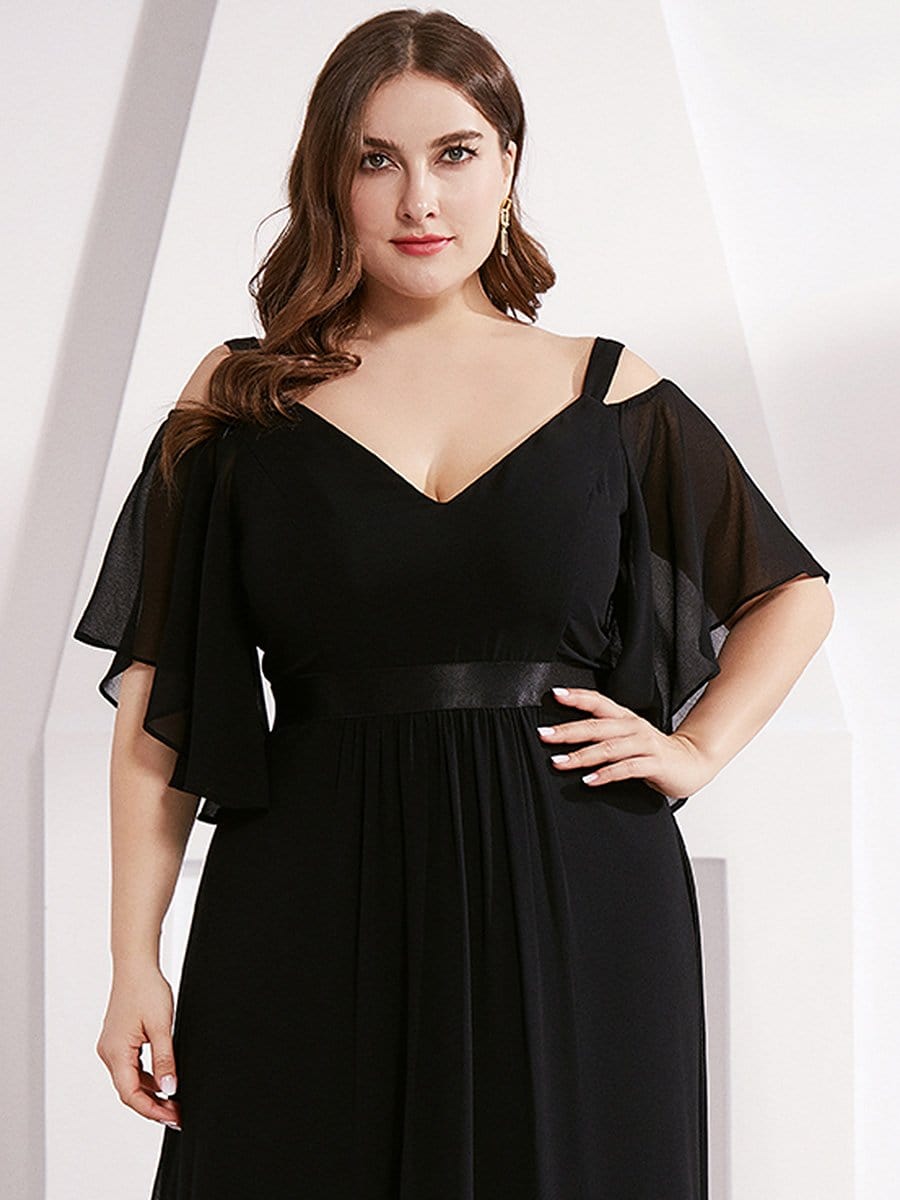 Color=Black | Women'S Off Shoulder Floor Length Bridesmaid Dress With Ruffle Sleeves-Black 3 Color=Black | Women'S Off Shoulder Floor Length Bridesmaid Dress With Ruffle Sleeves-Black 3