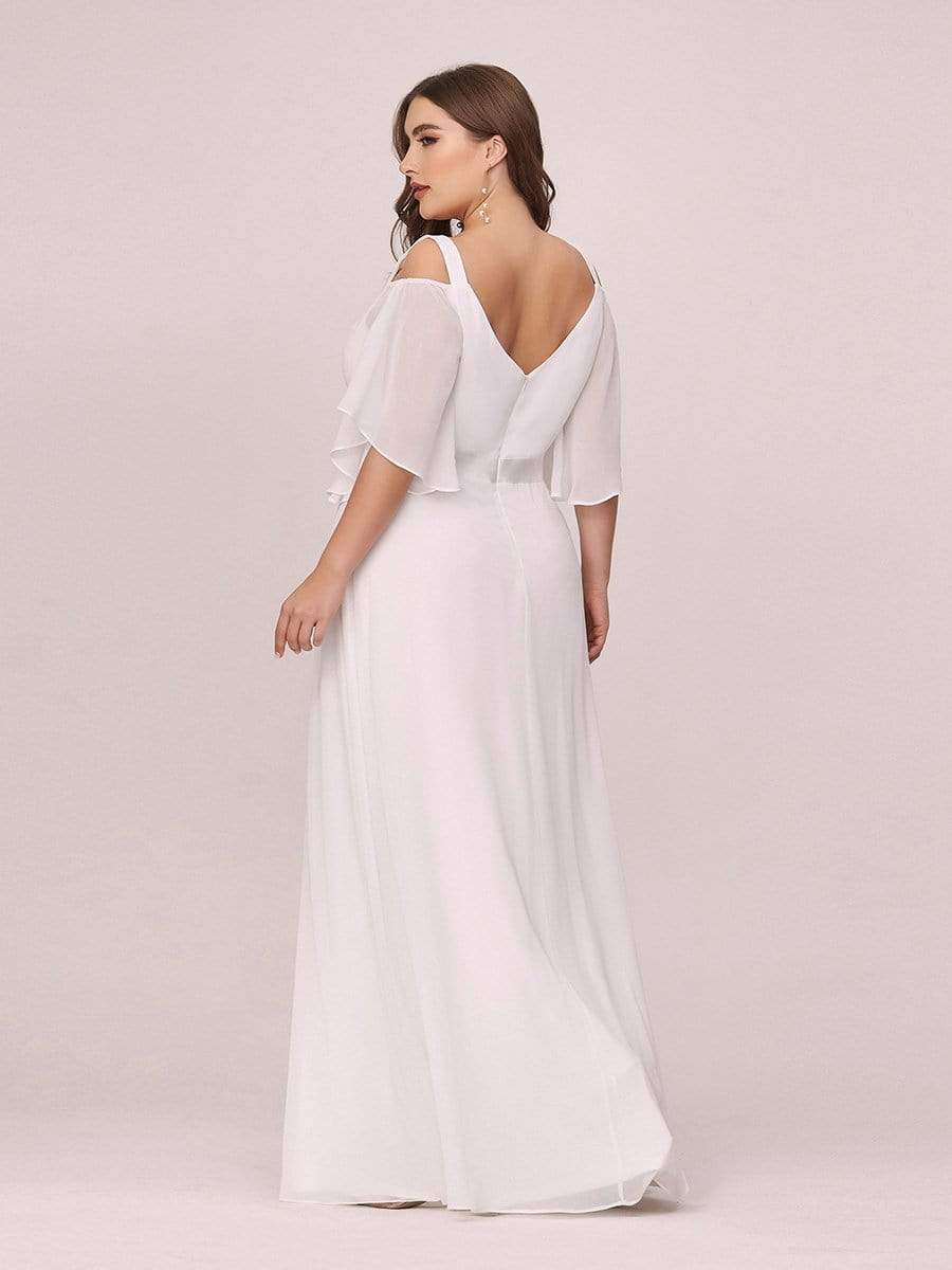 Color=Cream | Women'S Off Shoulder Floor Length Bridesmaid Dress With Ruffle Sleeves-Cream 2 Color=Cream | Women'S Off Shoulder Floor Length Bridesmaid Dress With Ruffle Sleeves-Cream 2