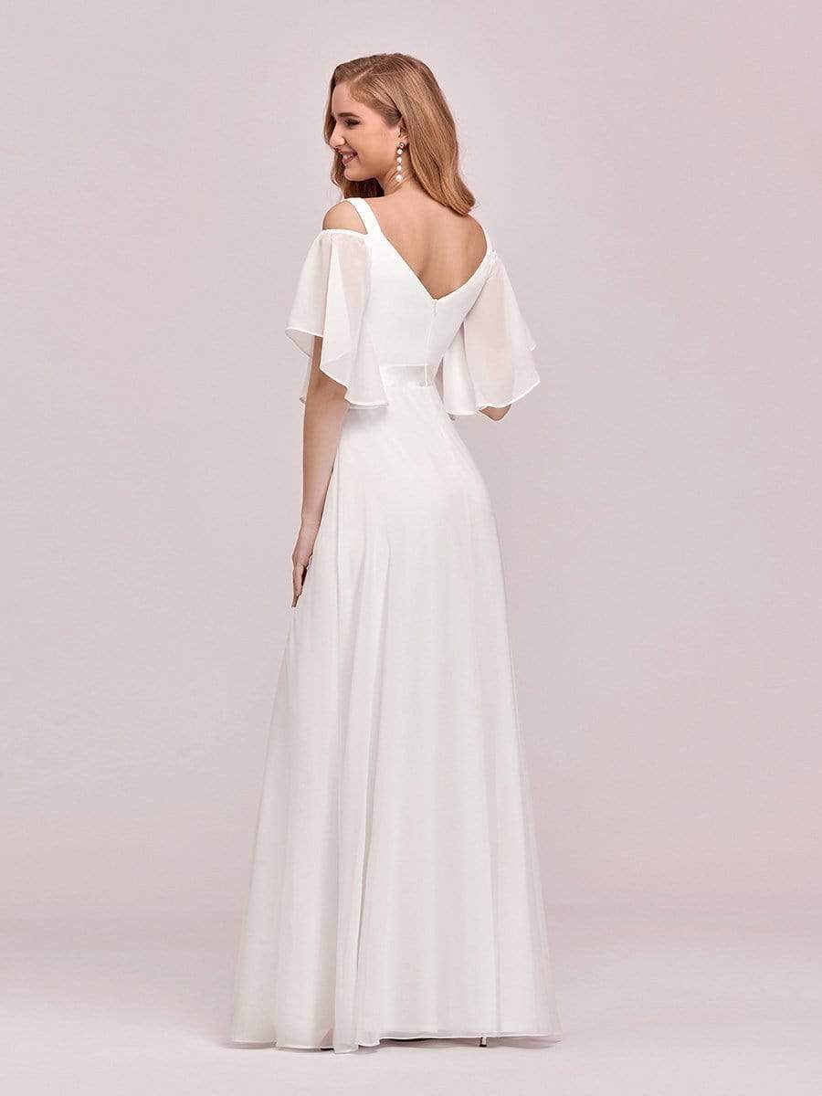 Color=Cream | Women'S Off Shoulder Floor Length Bridesmaid Dress With Ruffle Sleeves-Cream 2 Color=Cream | Women'S Off Shoulder Floor Length Bridesmaid Dress With Ruffle Sleeves-Cream 2