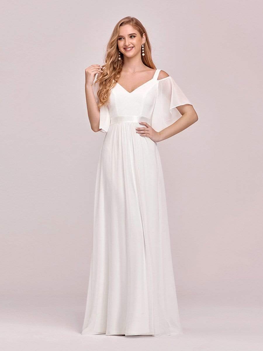 Color=Cream | Women'S Off Shoulder Floor Length Bridesmaid Dress With Ruffle Sleeves-Cream 1 Color=Cream | Women'S Off Shoulder Floor Length Bridesmaid Dress With Ruffle Sleeves-Cream 1