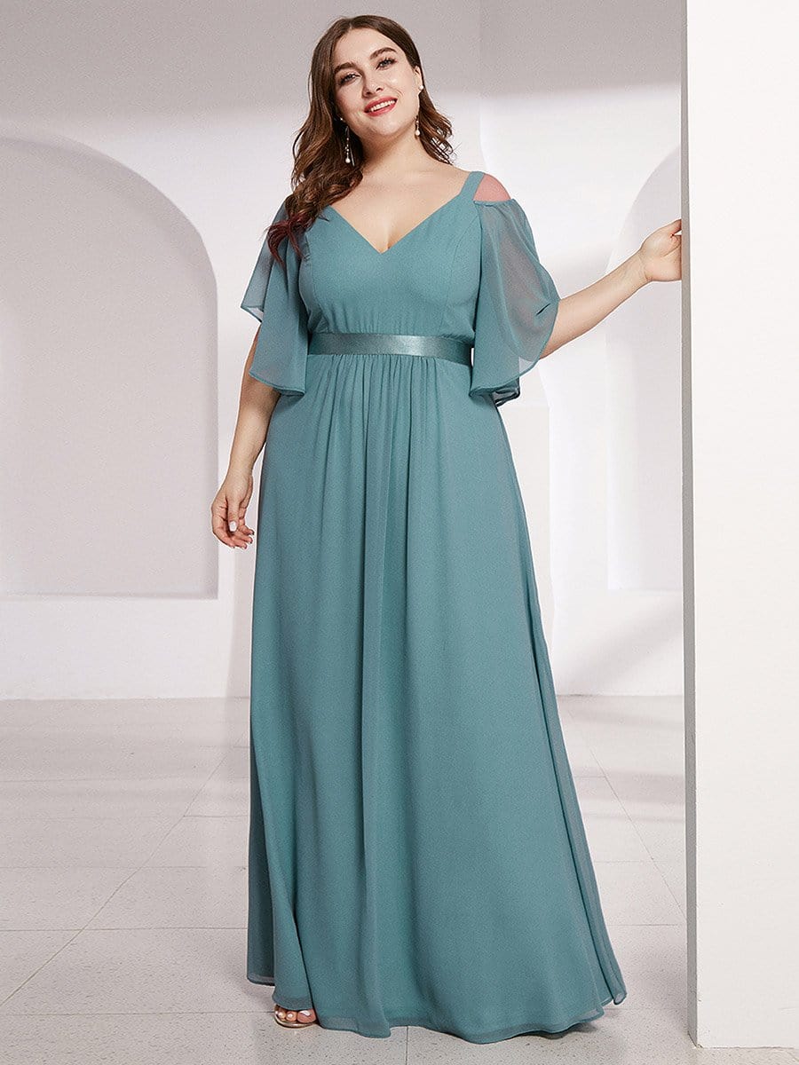 Color=Dusty Blue | Women'S Off Shoulder Floor Length Bridesmaid Dress With Ruffle Sleeves-Dusty Blue 1 Color=Dusty Blue | Women'S Off Shoulder Floor Length Bridesmaid Dress With Ruffle Sleeves-Dusty Blue 1