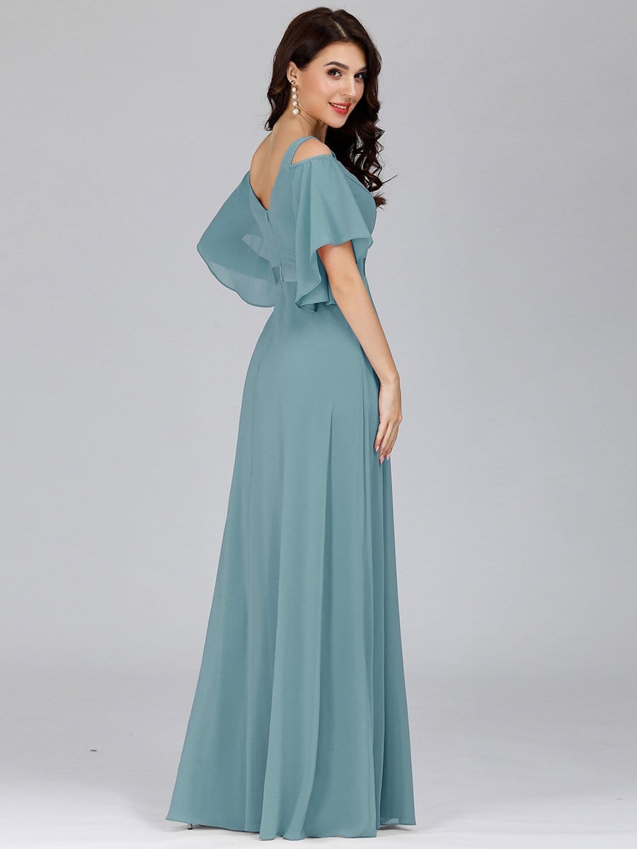 Color=Dusty Blue | Women'S Off Shoulder Floor Length Bridesmaid Dress With Ruffle Sleeves-Dusty Blue 5 Color=Dusty Blue | Women'S Off Shoulder Floor Length Bridesmaid Dress With Ruffle Sleeves-Dusty Blue 5