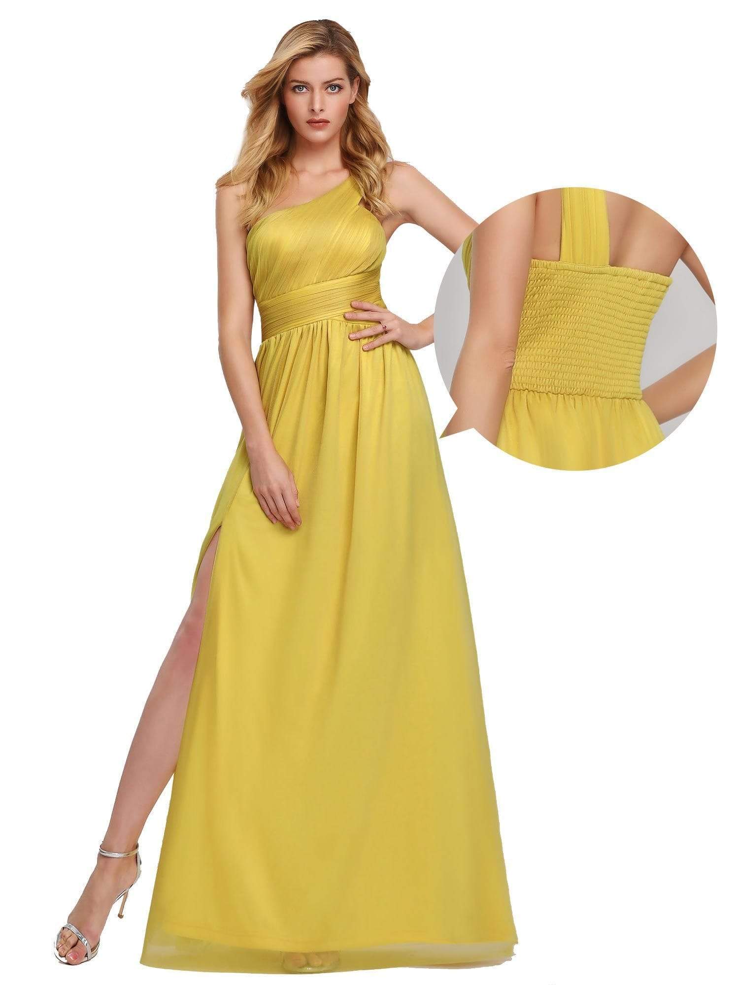 Color=Yellow | Women'S A-Line One Shoulder High Slit Bridesmaid Dress-Yellow 6 Color=Yellow | Women'S A-Line One Shoulder High Slit Bridesmaid Dress-Yellow 6