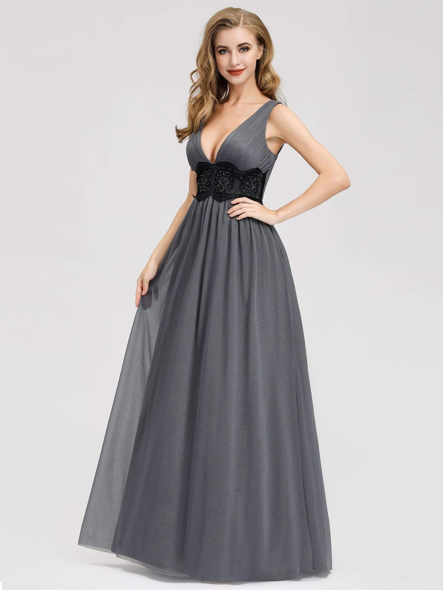 Color=Grey | Women'S Sexy Deep V-Neck Empire Maxi Dress-Grey 2 Color=Grey | Women'S Sexy Deep V-Neck Empire Maxi Dress-Grey 2