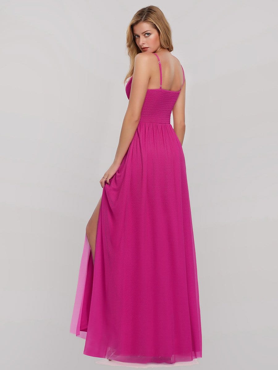 Color=Hot Pink | Women'S V-Neck Spaghetti Straps Evening Party Maxi Dress-Hot Pink 2 Color=Hot Pink | Women'S V-Neck Spaghetti Straps Evening Party Maxi Dress-Hot Pink 2