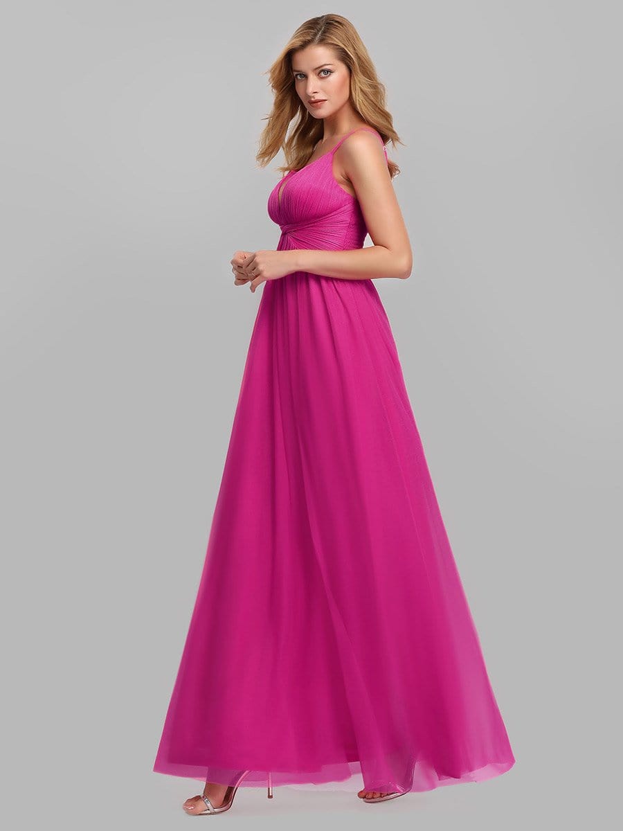 Color=Hot Pink | Women'S V-Neck Spaghetti Straps Evening Party Maxi Dress-Hot Pink 3 Color=Hot Pink | Women'S V-Neck Spaghetti Straps Evening Party Maxi Dress-Hot Pink 3