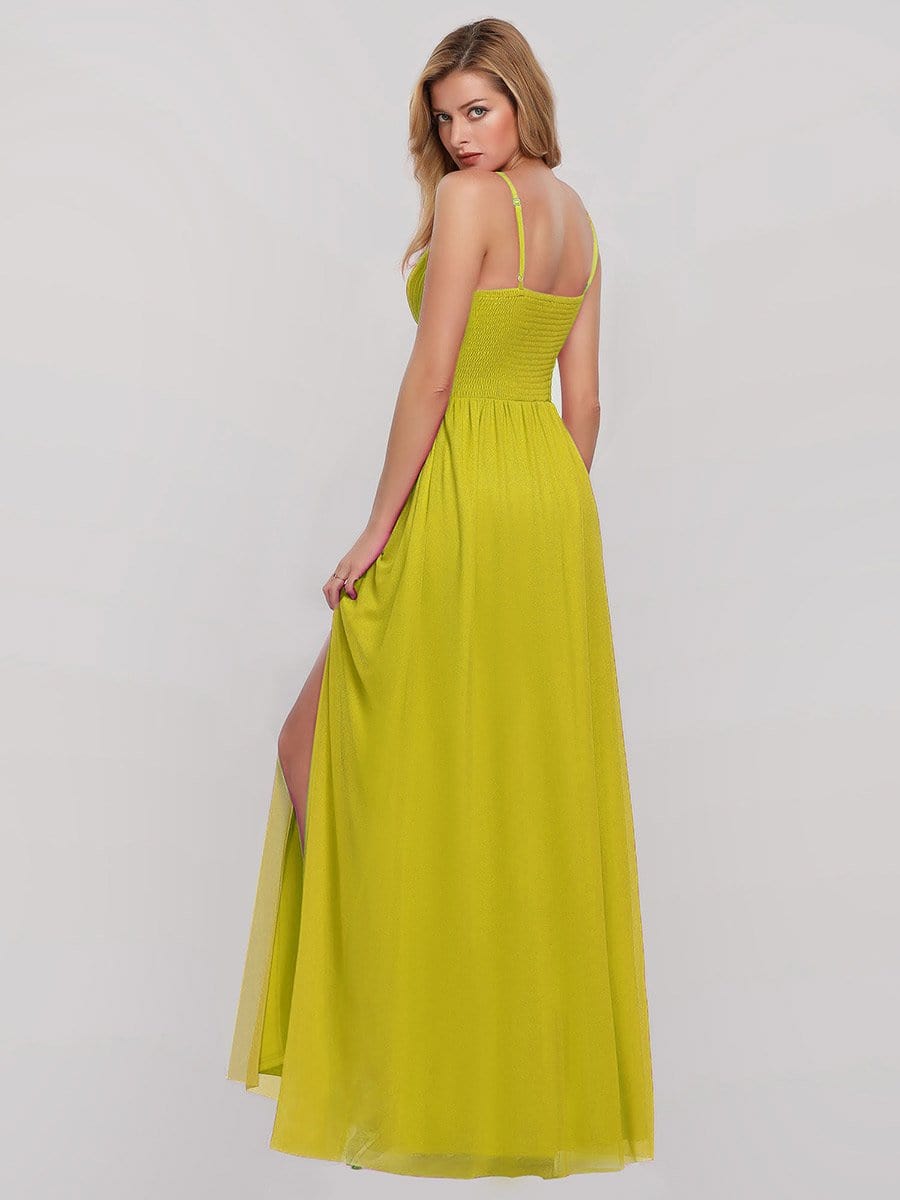 Color=Yellow | Women'S V-Neck Spaghetti Straps Evening Party Maxi Dress-Yellow 2 Color=Yellow | Women'S V-Neck Spaghetti Straps Evening Party Maxi Dress-Yellow 2