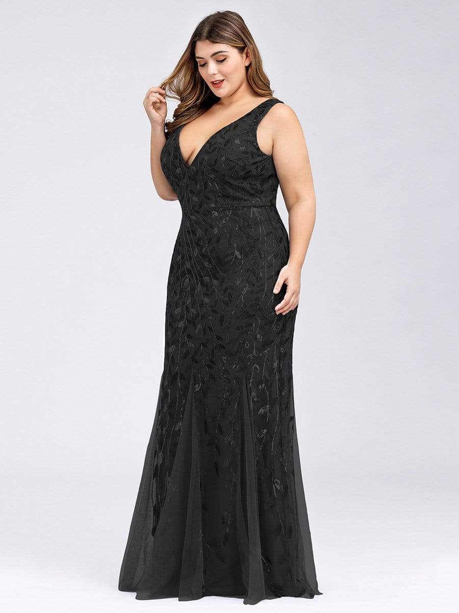 Color=Black | Women'S Double V-Neck Plus Size Fishtail Seuqin Evening Maxi Dress-Black 3 Color=Black | Women'S Double V-Neck Plus Size Fishtail Seuqin Evening Maxi Dress-Black 3