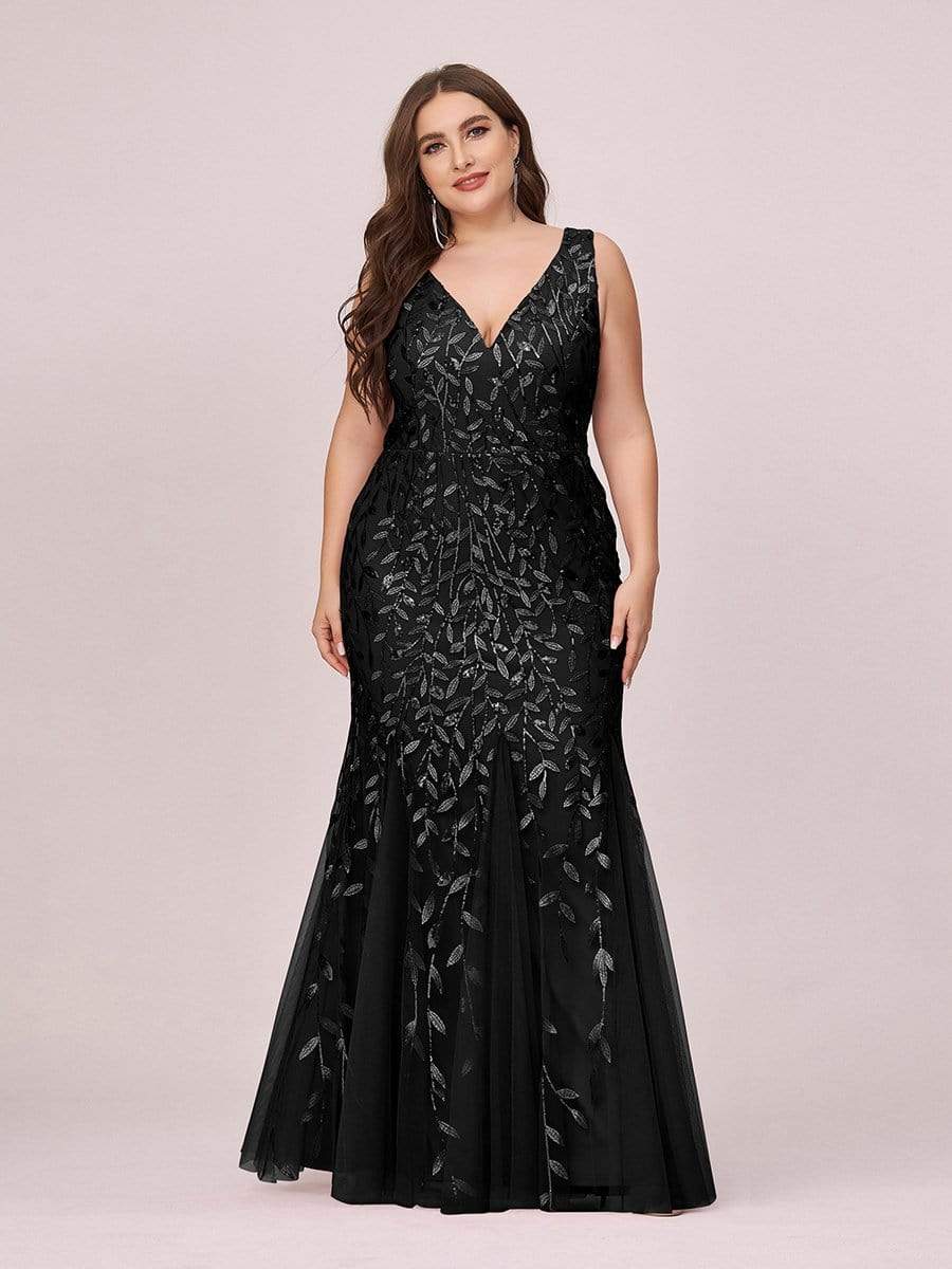 Color=Black | Women'S Double V-Neck Fishtail Seuqin Evening Maxi Dress-Black 4 Color=Black | Women'S Double V-Neck Fishtail Seuqin Evening Maxi Dress-Black 4