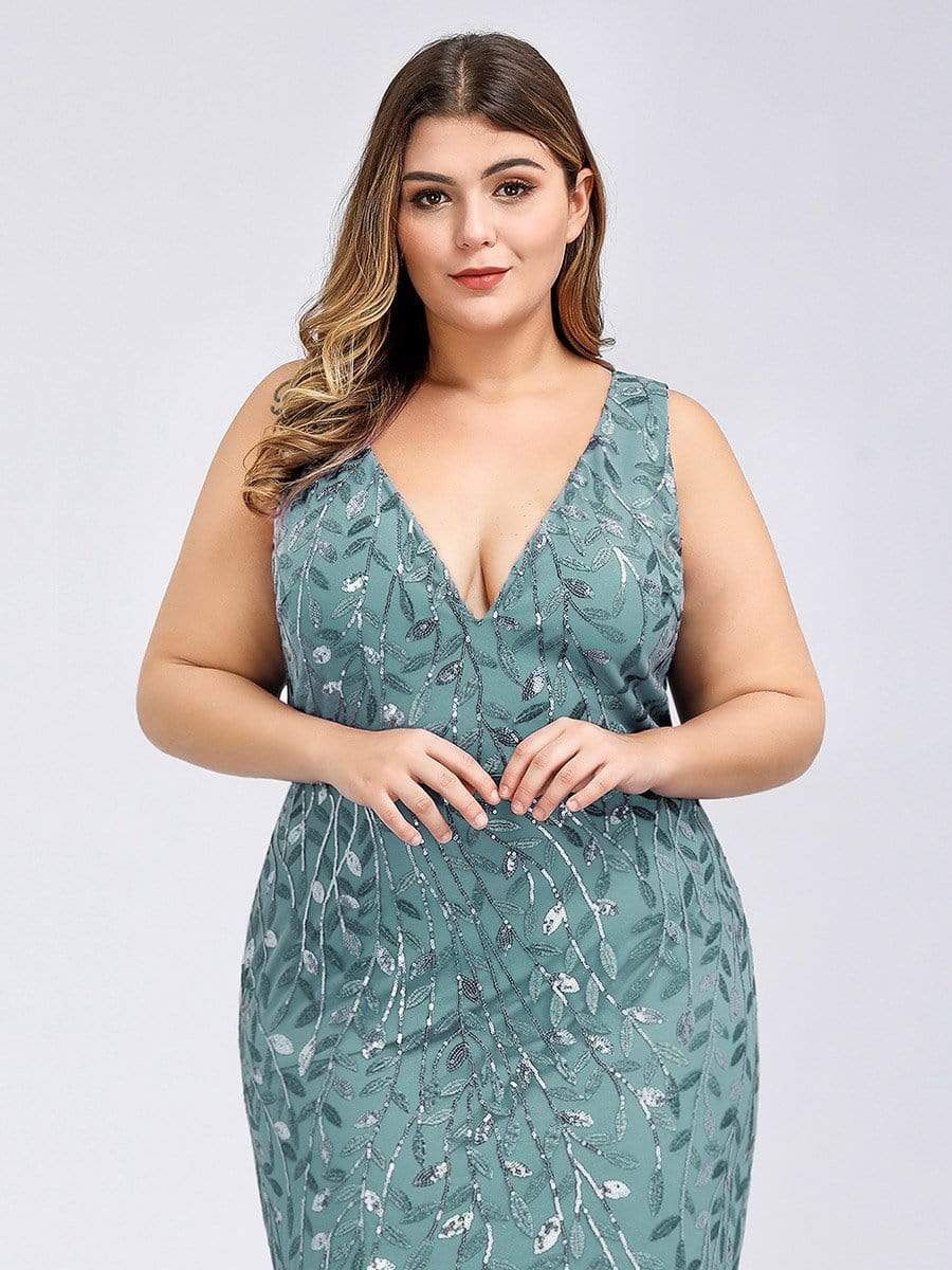 Color=Dusty Blue | Women'S Double V-Neck Plus Size Fishtail Seuqin Evening Maxi Dress-Dusty Blue 5 Color=Dusty Blue | Women'S Double V-Neck Plus Size Fishtail Seuqin Evening Maxi Dress-Dusty Blue 5