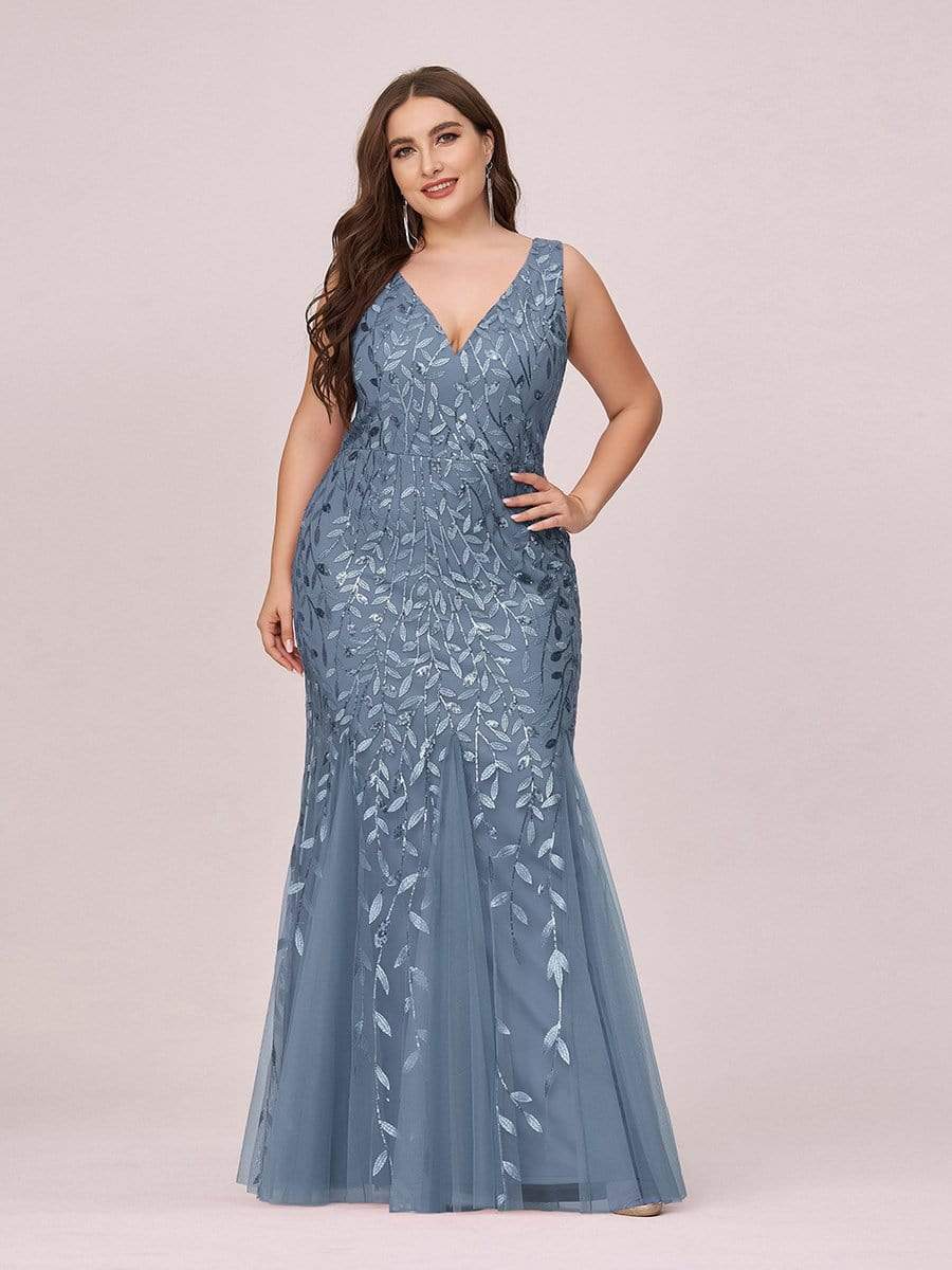 COLOR=Dusty Navy | Women'S Double V-Neck Fishtail Seuqin Evening Maxi Dress-Dusty Navy 4 COLOR=Dusty Navy | Women'S Double V-Neck Fishtail Seuqin Evening Maxi Dress-Dusty Navy 4