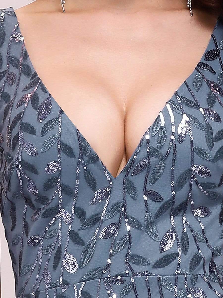 COLOR=Dusty Navy | Women'S Double V-Neck Fishtail Seuqin Evening Maxi Dress-Dusty Navy 3 COLOR=Dusty Navy | Women'S Double V-Neck Fishtail Seuqin Evening Maxi Dress-Dusty Navy 3