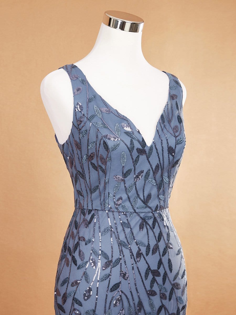 COLOR=Dusty Navy | Women'S Double V-Neck Fishtail Seuqin Evening Maxi Dress-Dusty Navy 7 COLOR=Dusty Navy | Women'S Double V-Neck Fishtail Seuqin Evening Maxi Dress-Dusty Navy 7