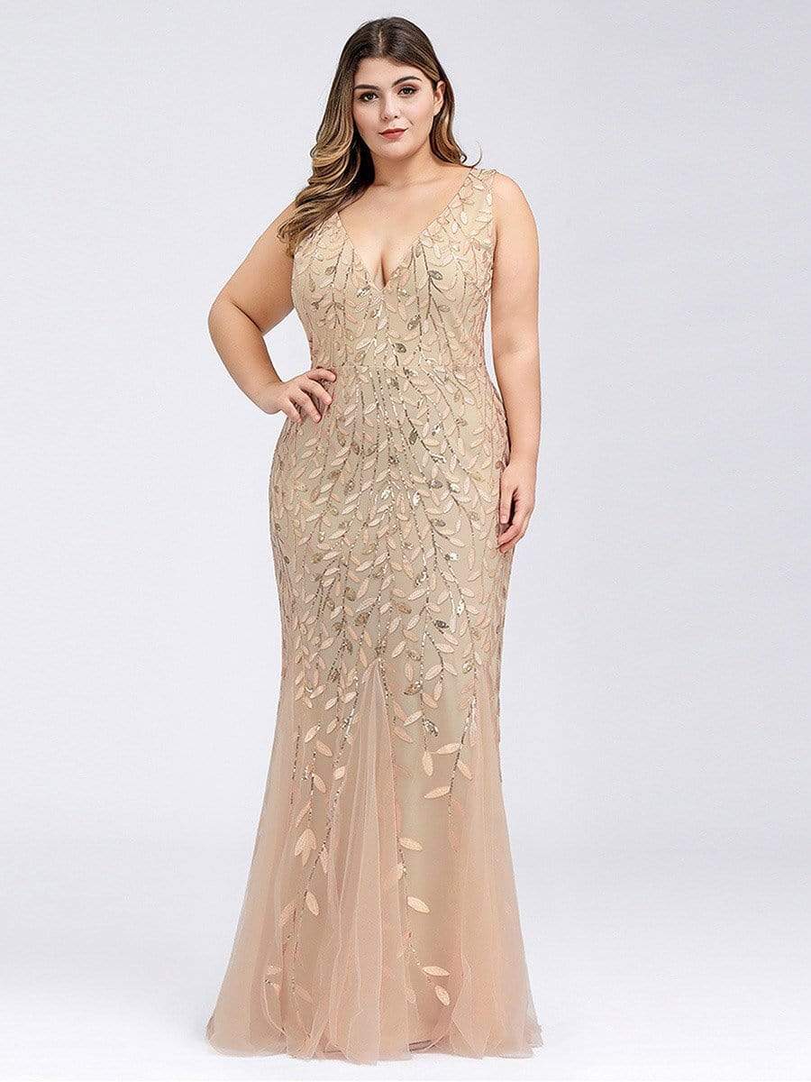 COLOR=Gold | Women'S Double V-Neck Fishtail Seuqin Evening Maxi Dress-Gold 6 COLOR=Gold | Women'S Double V-Neck Fishtail Seuqin Evening Maxi Dress-Gold 6