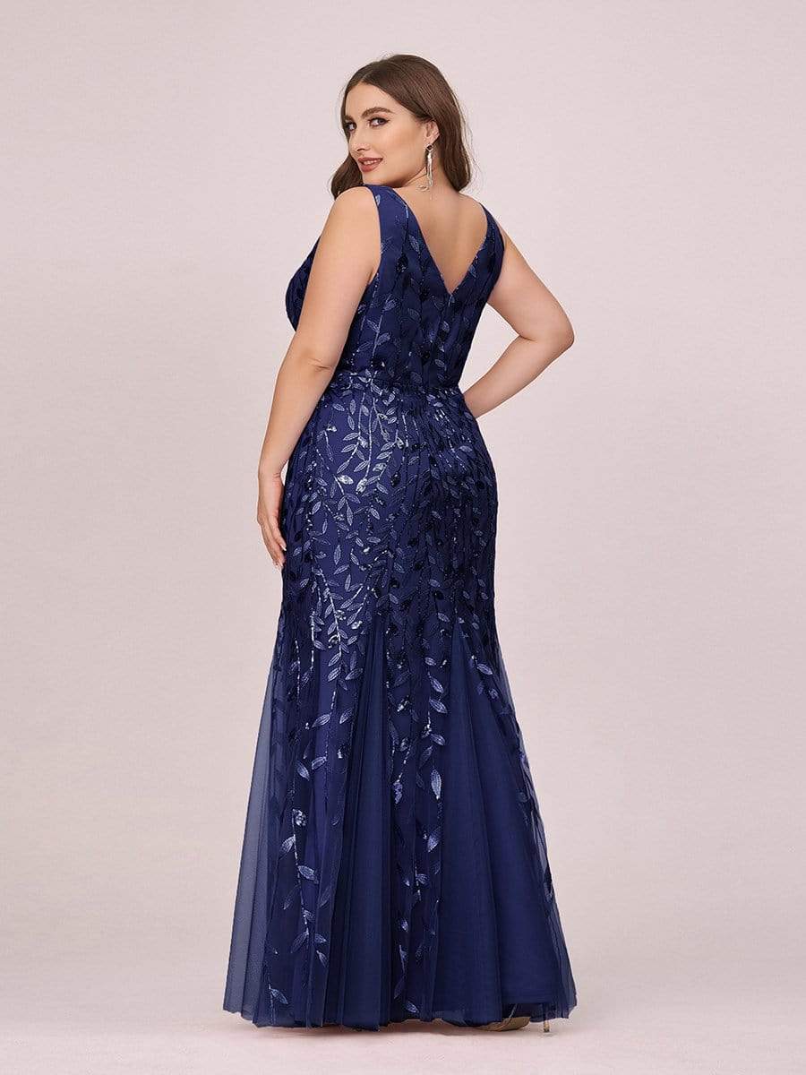 Color=Navy Blue | Women'S Double V-Neck Fishtail Seuqin Evening Maxi Dress-Navy Blue 5 Color=Navy Blue | Women'S Double V-Neck Fishtail Seuqin Evening Maxi Dress-Navy Blue 5