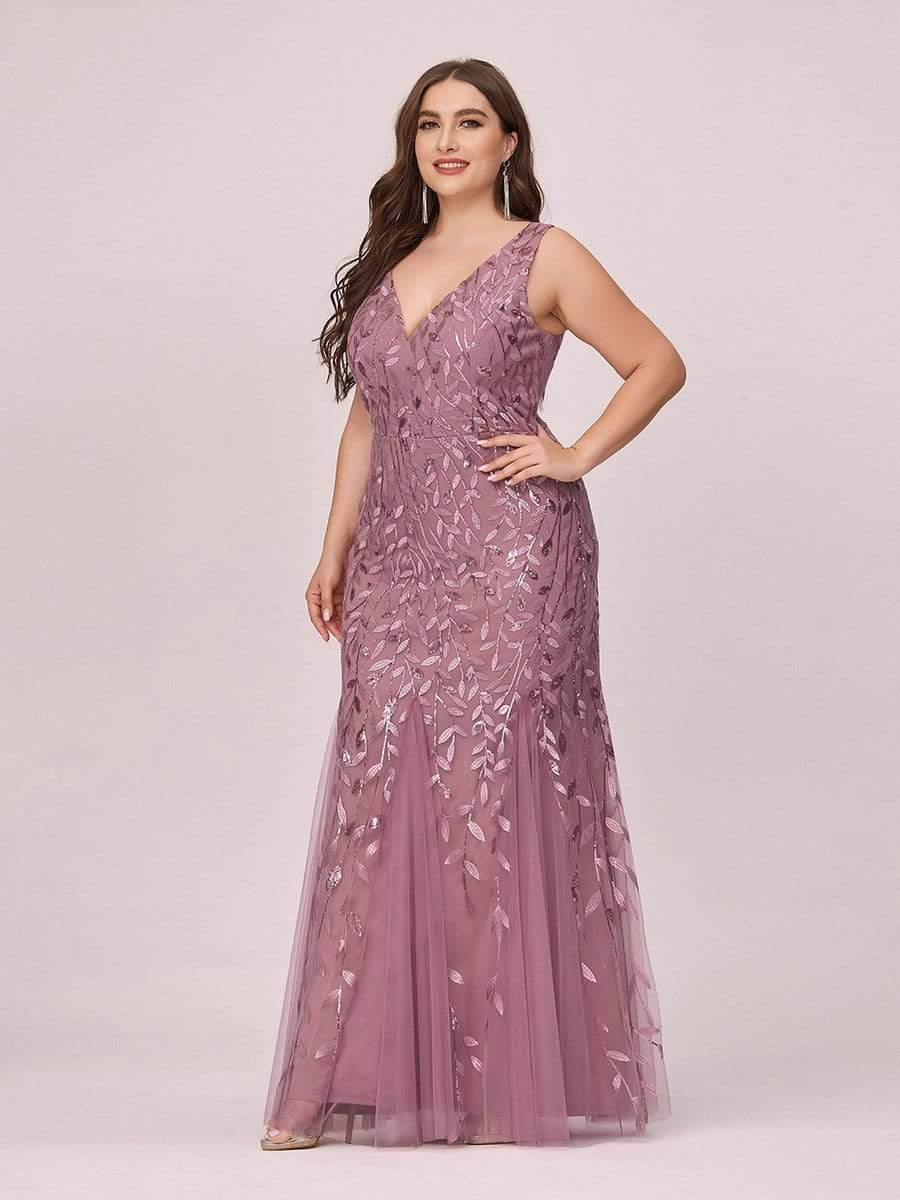 COLOR=Purple Orchid | Women'S Double V-Neck Plus Size Fishtail Seuqin Evening Maxi Dress-Purple Orchid 3 COLOR=Purple Orchid | Women'S Double V-Neck Plus Size Fishtail Seuqin Evening Maxi Dress-Purple Orchid 3