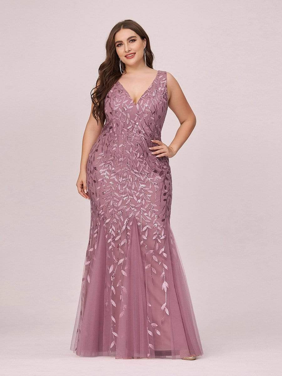 COLOR=Purple Orchid | Women'S Double V-Neck Plus Size Fishtail Seuqin Evening Maxi Dress-Purple Orchid 1 COLOR=Purple Orchid | Women'S Double V-Neck Plus Size Fishtail Seuqin Evening Maxi Dress-Purple Orchid 1