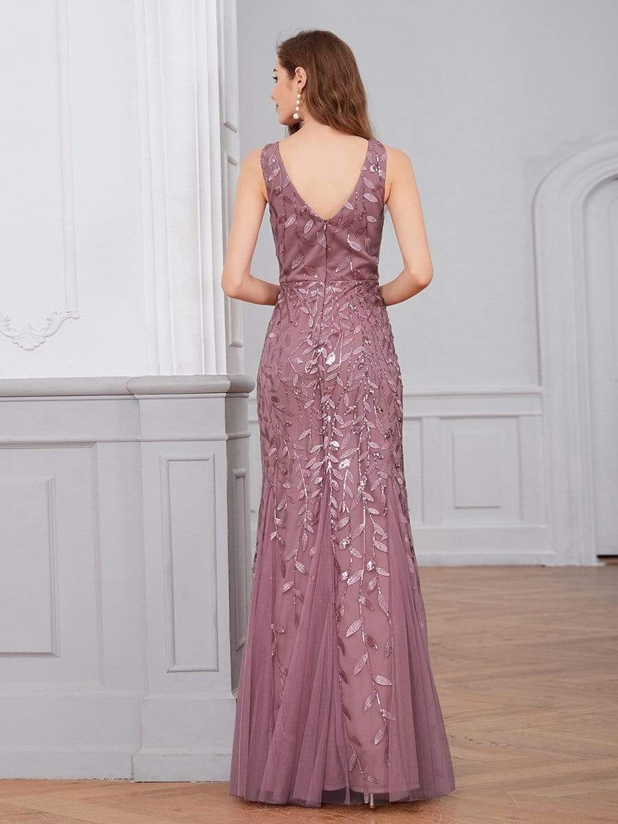 Color=Purple Orchid | Women'S Double V-Neck Fishtail Seuqin Evening Maxi Dress-Purple Orchid 2 Color=Purple Orchid | Women'S Double V-Neck Fishtail Seuqin Evening Maxi Dress-Purple Orchid 2