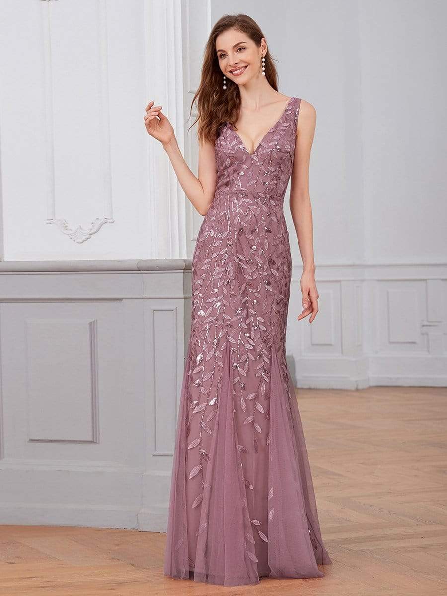 Color=Purple Orchid | Women'S Double V-Neck Fishtail Seuqin Evening Maxi Dress-Purple Orchid 1 Color=Purple Orchid | Women'S Double V-Neck Fishtail Seuqin Evening Maxi Dress-Purple Orchid 1