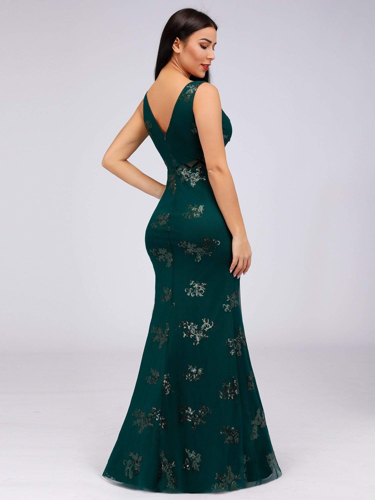 Color=Dark Green | Women'S Double V-Neck Sleeveless Mermaid Cocktail Party Maxi Dress-Dark Green 4 Color=Dark Green | Women'S Double V-Neck Sleeveless Mermaid Cocktail Party Maxi Dress-Dark Green 4