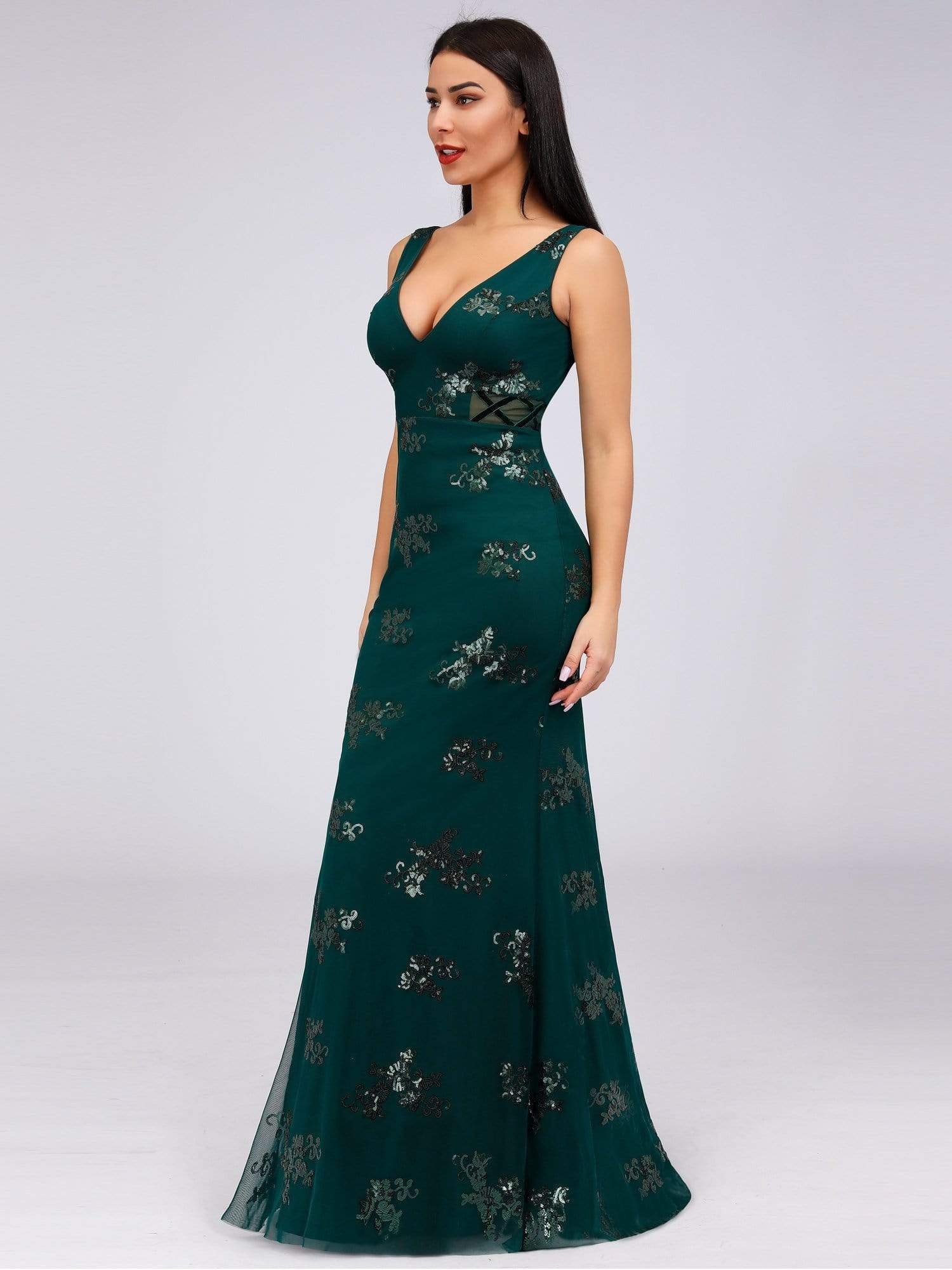 Color=Dark Green | Women'S Double V-Neck Sleeveless Mermaid Cocktail Party Maxi Dress-Dark Green 2 Color=Dark Green | Women'S Double V-Neck Sleeveless Mermaid Cocktail Party Maxi Dress-Dark Green 2