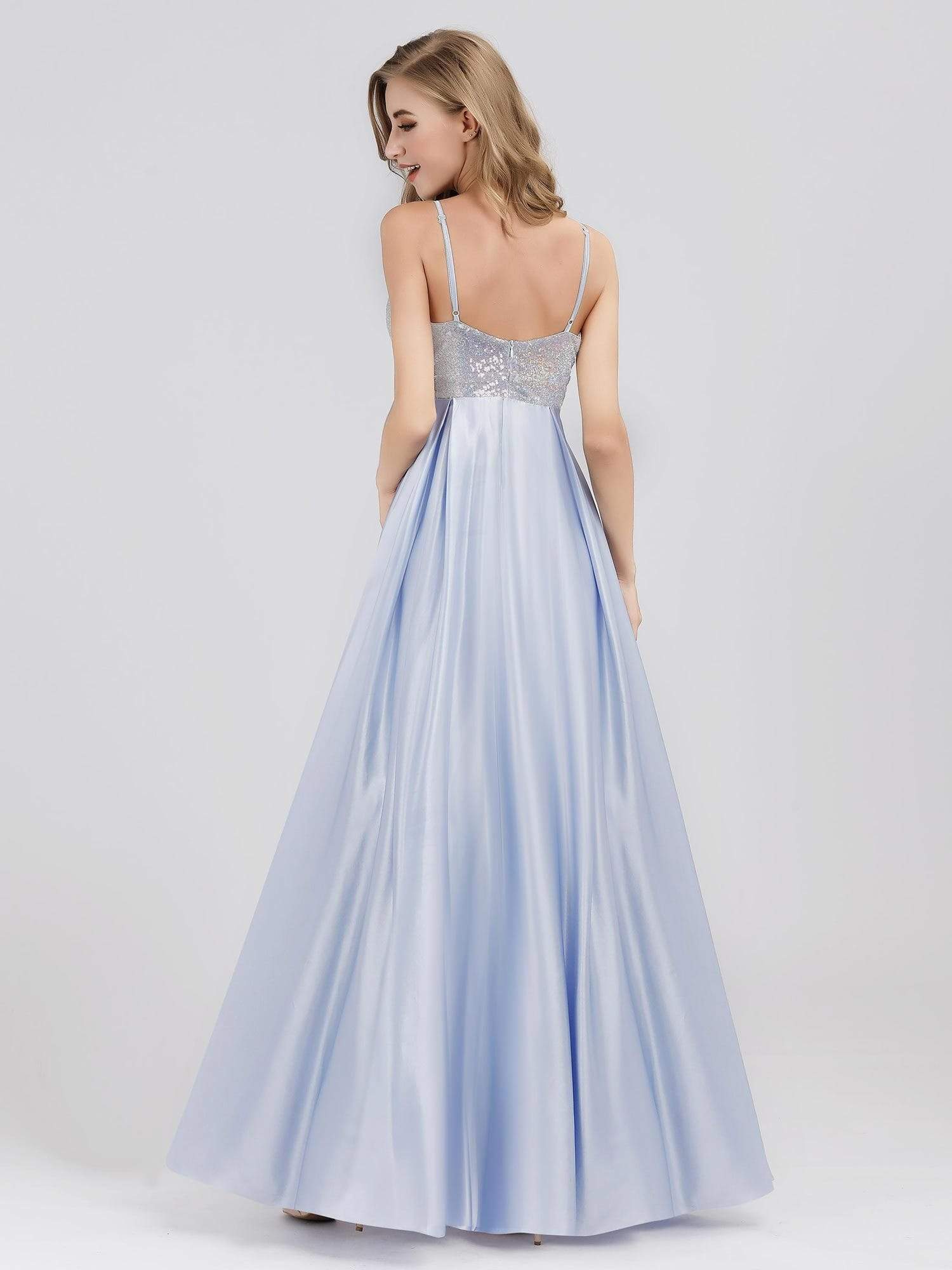 Color=Sky Blue | Women'S A-Line V-Neck Beaded Floor Length Evening Dress-Sky Blue 2 Color=Sky Blue | Women'S A-Line V-Neck Beaded Floor Length Evening Dress-Sky Blue 2