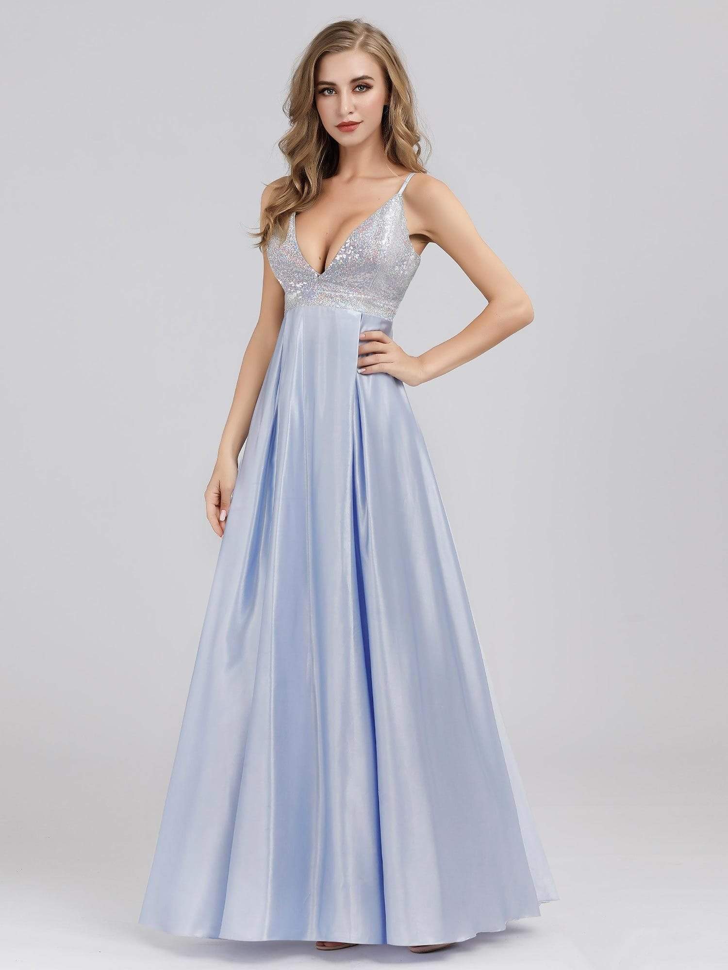 Color=Sky Blue | Women'S A-Line V-Neck Beaded Floor Length Evening Dress-Sky Blue 1 Color=Sky Blue | Women'S A-Line V-Neck Beaded Floor Length Evening Dress-Sky Blue 1