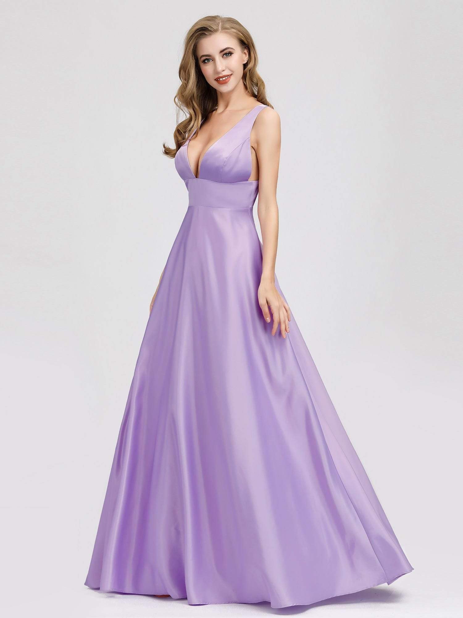 Color=Lavender | Women Fashion Deep V Neck A-Line Evening Dress-Lavender 3 Color=Lavender | Women Fashion Deep V Neck A-Line Evening Dress-Lavender 3