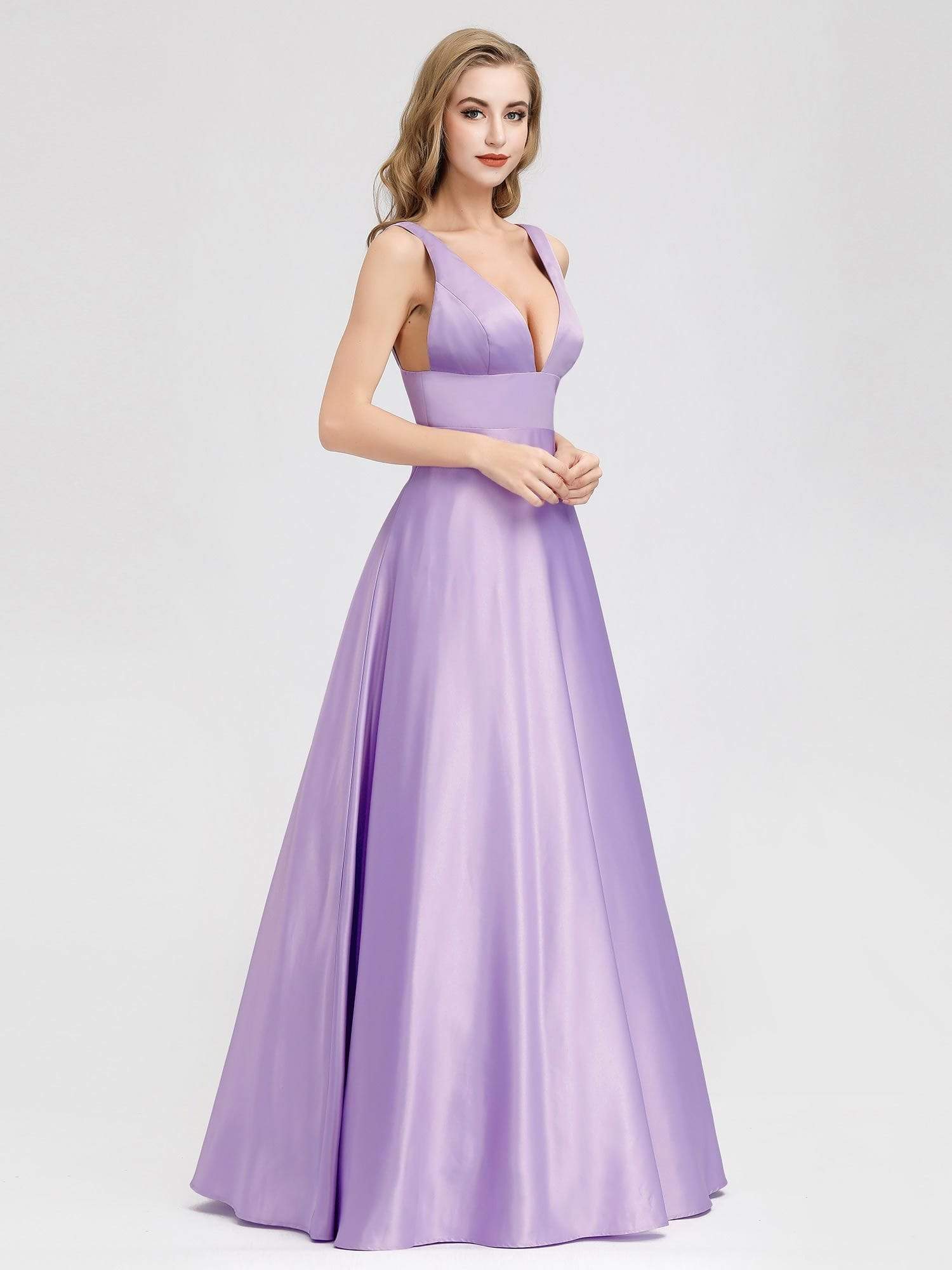 Color=Lavender | Women Fashion Deep V Neck A-Line Evening Dress-Lavender 4 Color=Lavender | Women Fashion Deep V Neck A-Line Evening Dress-Lavender 4