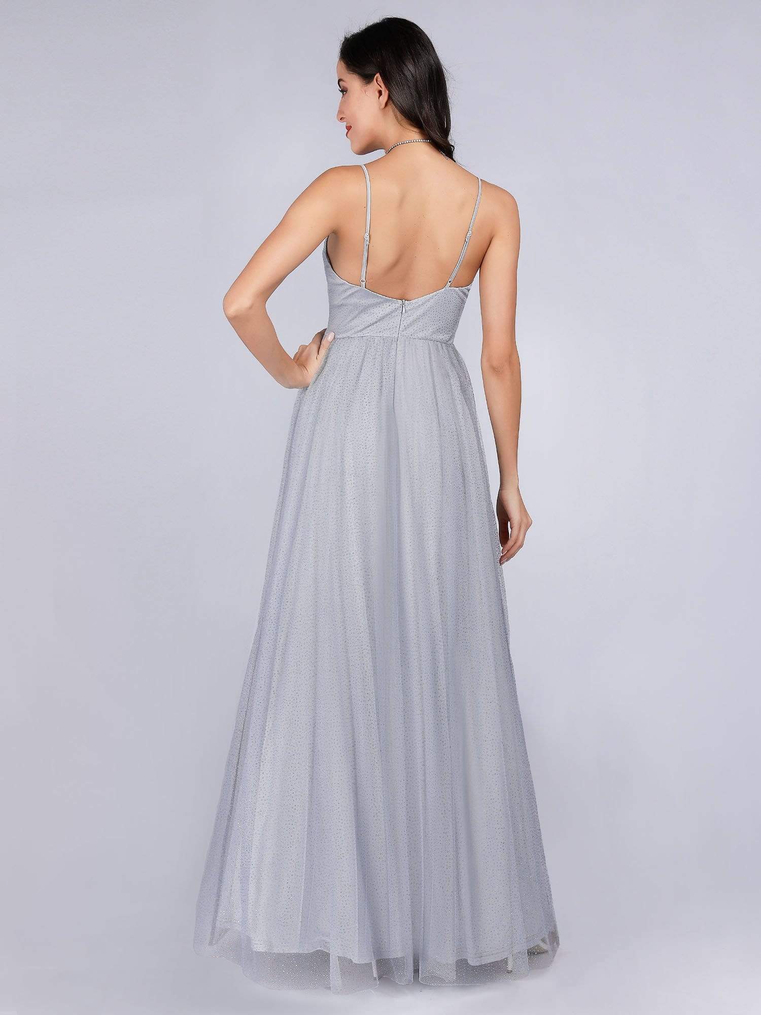 Color=Grey | Women'S Sleeveless V-Neck Evening Dress-Grey 2 Color=Grey | Women'S Sleeveless V-Neck Evening Dress-Grey 2