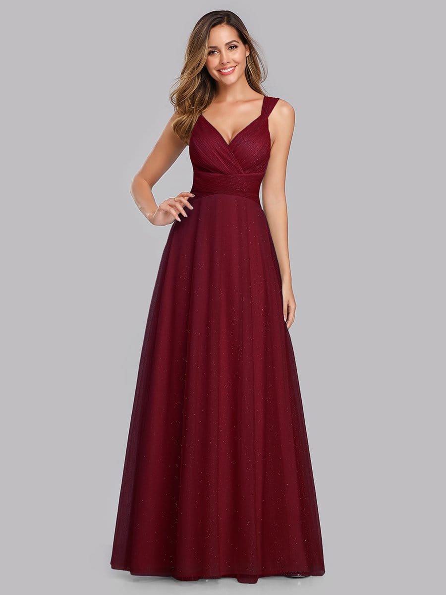 Color=Burgundy | Women'S A-Line V-Neck Sleeveless Floor Length Bridesmaid Dresses-Burgundy 5 Color=Burgundy | Women'S A-Line V-Neck Sleeveless Floor Length Bridesmaid Dresses-Burgundy 5