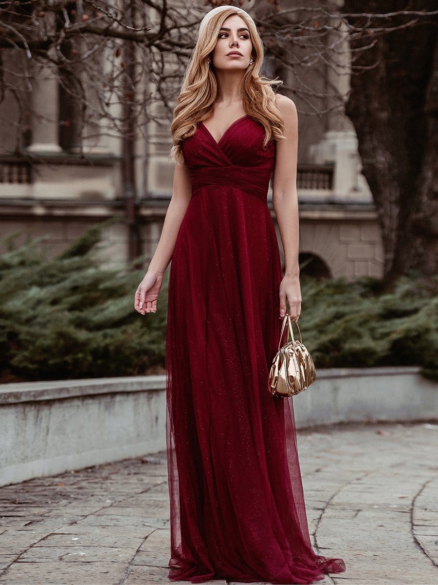 Color=Burgundy | Women'S A-Line V-Neck Sleeveless Floor Length Bridesmaid Dresses-Burgundy 1 Color=Burgundy | Women'S A-Line V-Neck Sleeveless Floor Length Bridesmaid Dresses-Burgundy 1