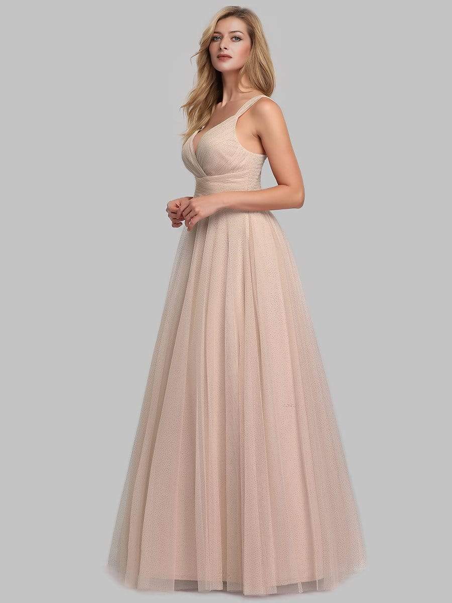 Color=Blush | Women'S A-Line V-Neck Sleeveless Floor Length Bridesmaid Dresses-Blush 5